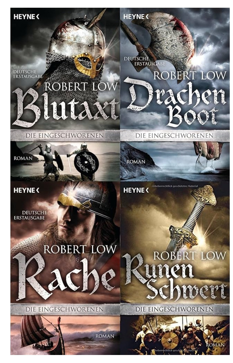 Vier Buchcover 
Blutaxt
Drachenboot
Rache 
Runenschwert