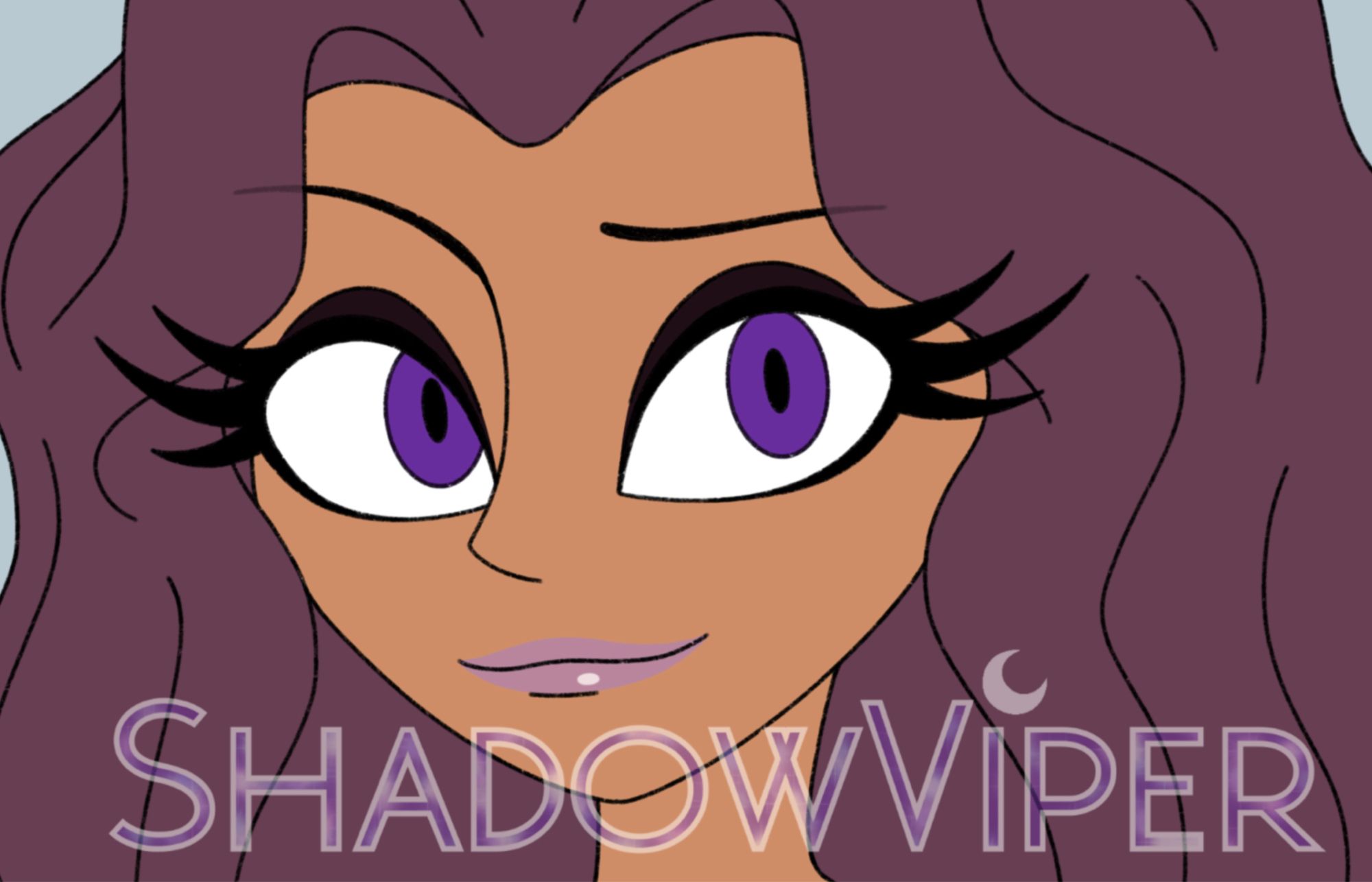 A preview image of my hellhoundsona Violet in her human form (having purple pupils instead of white with colored sclera, and olive skin).