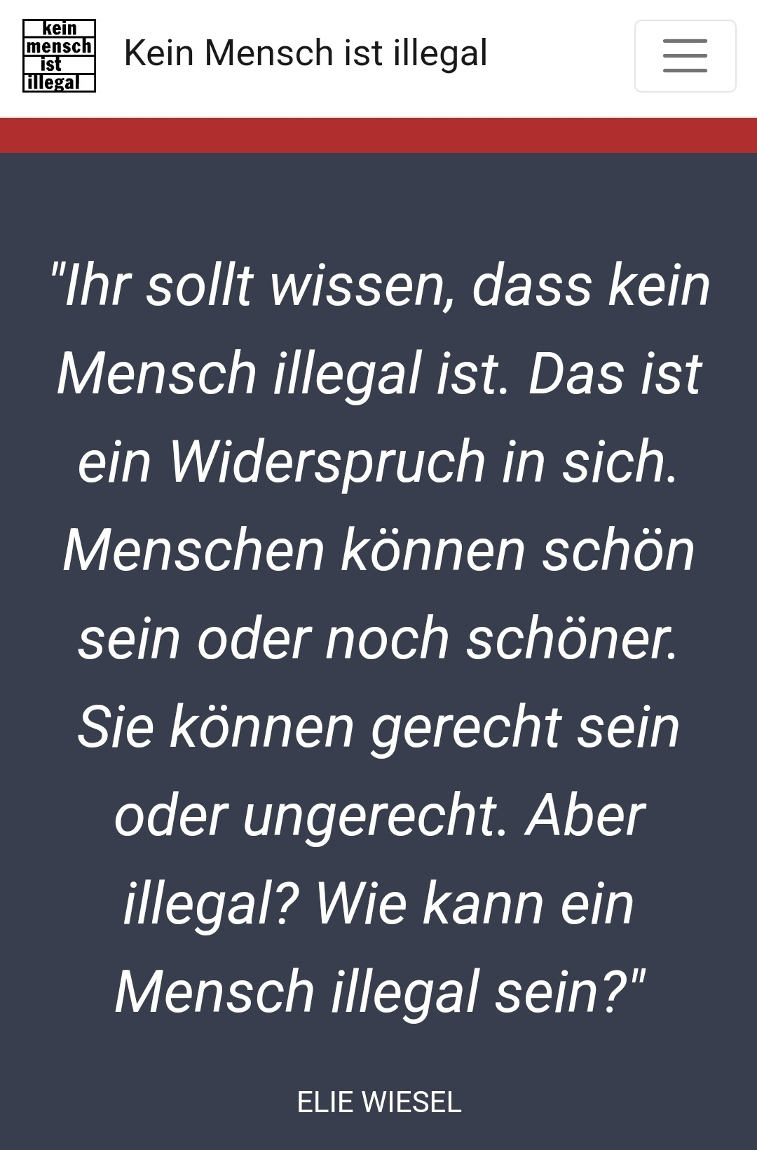 kein mensch ist illegal

Wichtig, immer daran zu erinnern!

#Flüchtlinge
#Asyl
#illegal
#Mensch
#Europa
#Humanität
#Menschlichkeit
#eliewiesel