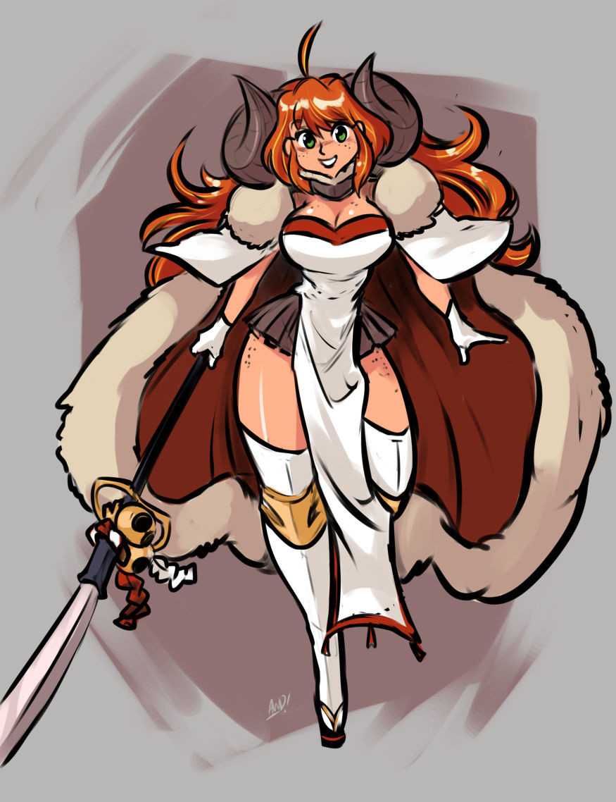 Flake's redheaded character dressed as Anila from Granblue Fantasy