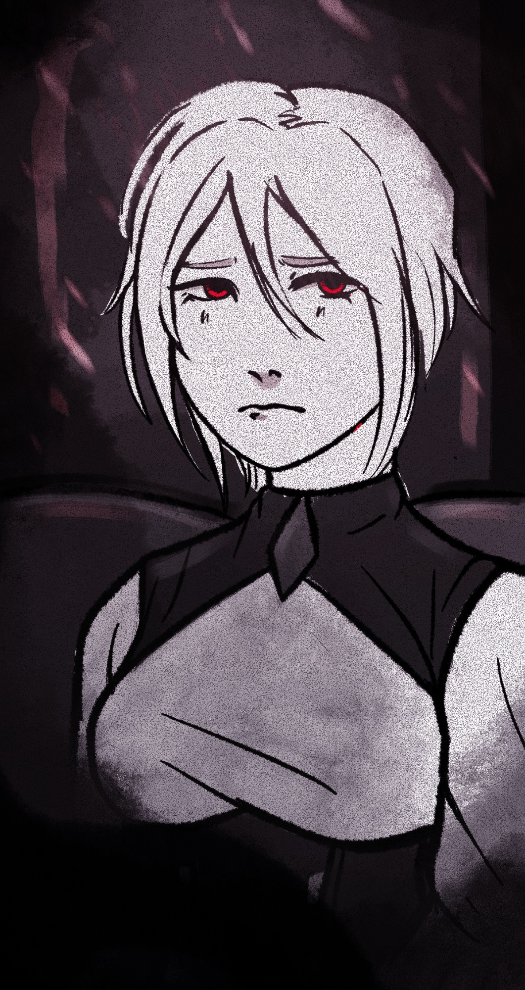 A doodle of Ariane Yeong from Signalis in the scene in which she’s found alone in a train car.