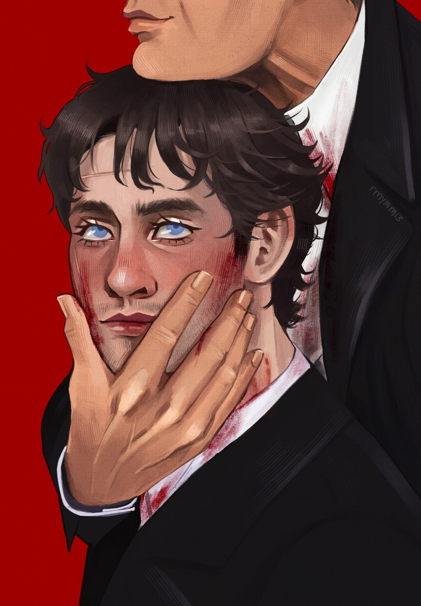 digital painting featuring two characters from NBC Hannibal. 

hannibal lecter holding will graham's bloodied face 