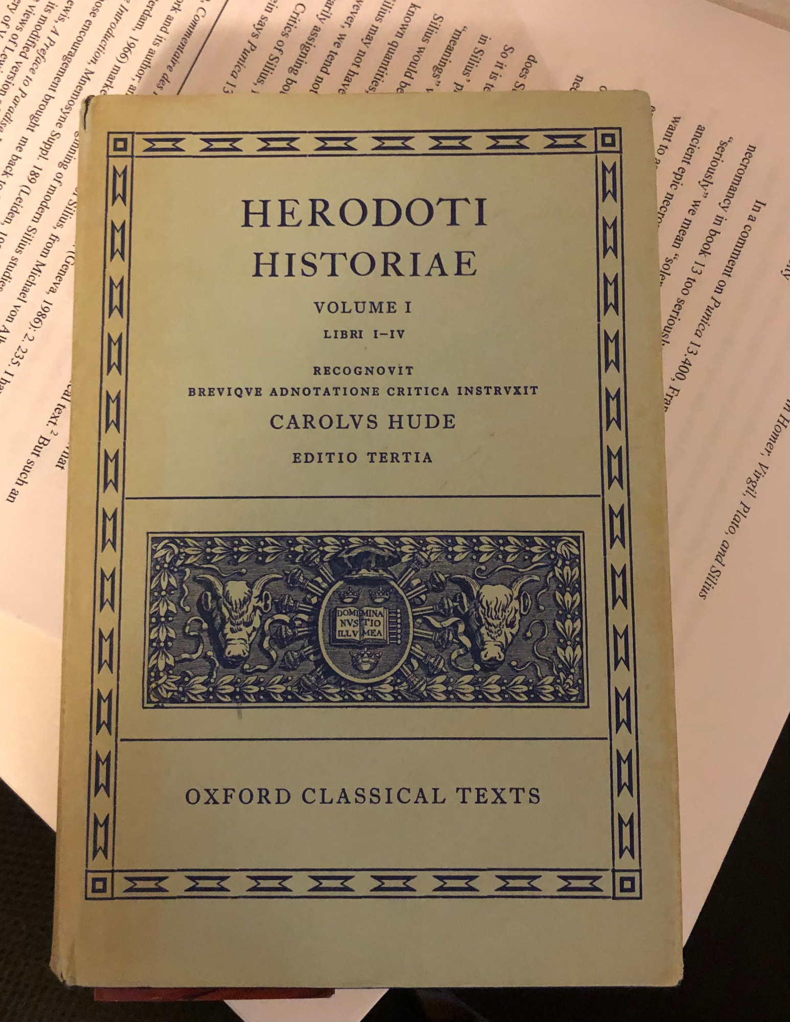 OCT with blue dust jacket of Herodotus's Histories, Books I–IV, edited by Hude