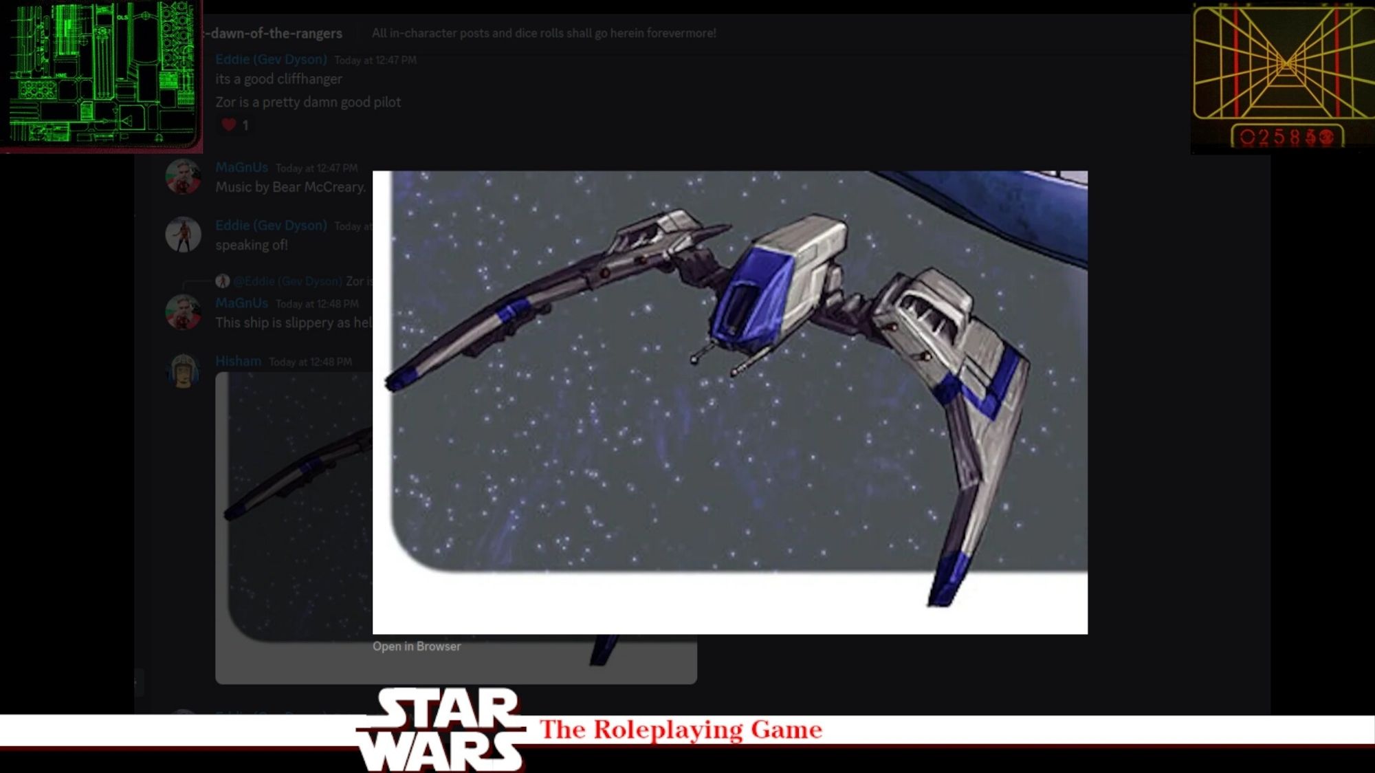 Discord screen showing an image of a Sabaoth Starfighter from WotC's Clone Wars Campaign Guide.