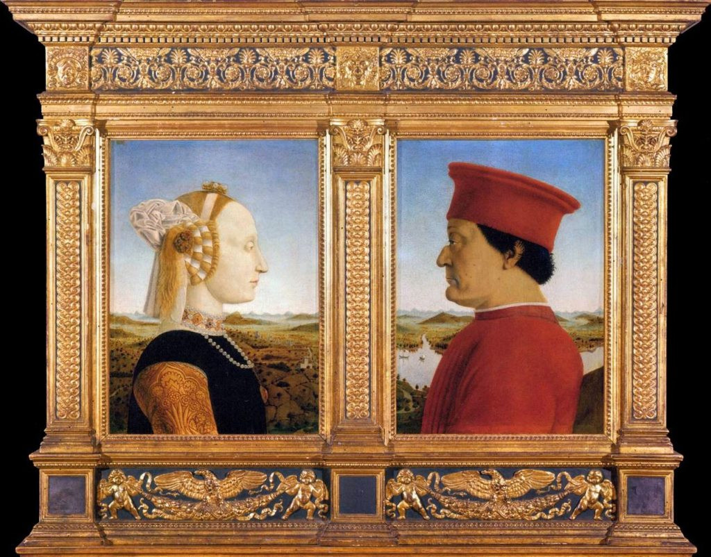 Piero della Francesca's birthdate is not known but he died #OnThisDay in 1492; Piero's' double portrait of Urbino's Duke Federico da Montefeltre & his wife Battista Sforza hangs in Florence's Uffizi as a tribute to one of the most famous of all Renaissance men