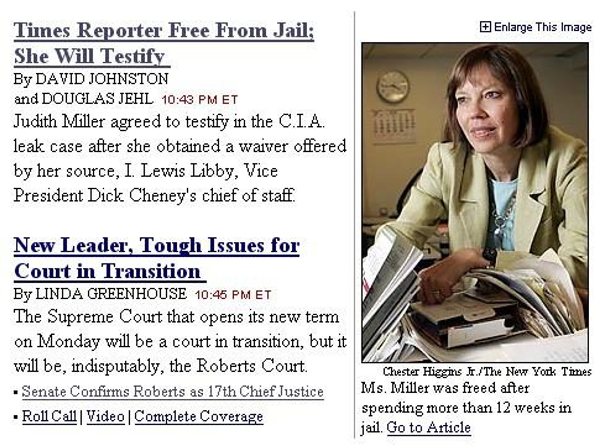 Judith Miller was released #OnThisDay in 200 after 85 days in jail; despite trying to pose as a champion of freedom of the press, she & the #NewYorkTimes were really part of a conspiracy to push #GeorgeWBush's war on Iraq with 'intel' they knew was false. Miller represents everything that's wrong with the mainstream media & I've never been able to trust the NYT since the revelation that its top management knew they were publishing false 'intel' spoon fed to them by Dick Cheney...

https://www.history.com/this-day-in-history/reporter-judith-miller-released-from-prison