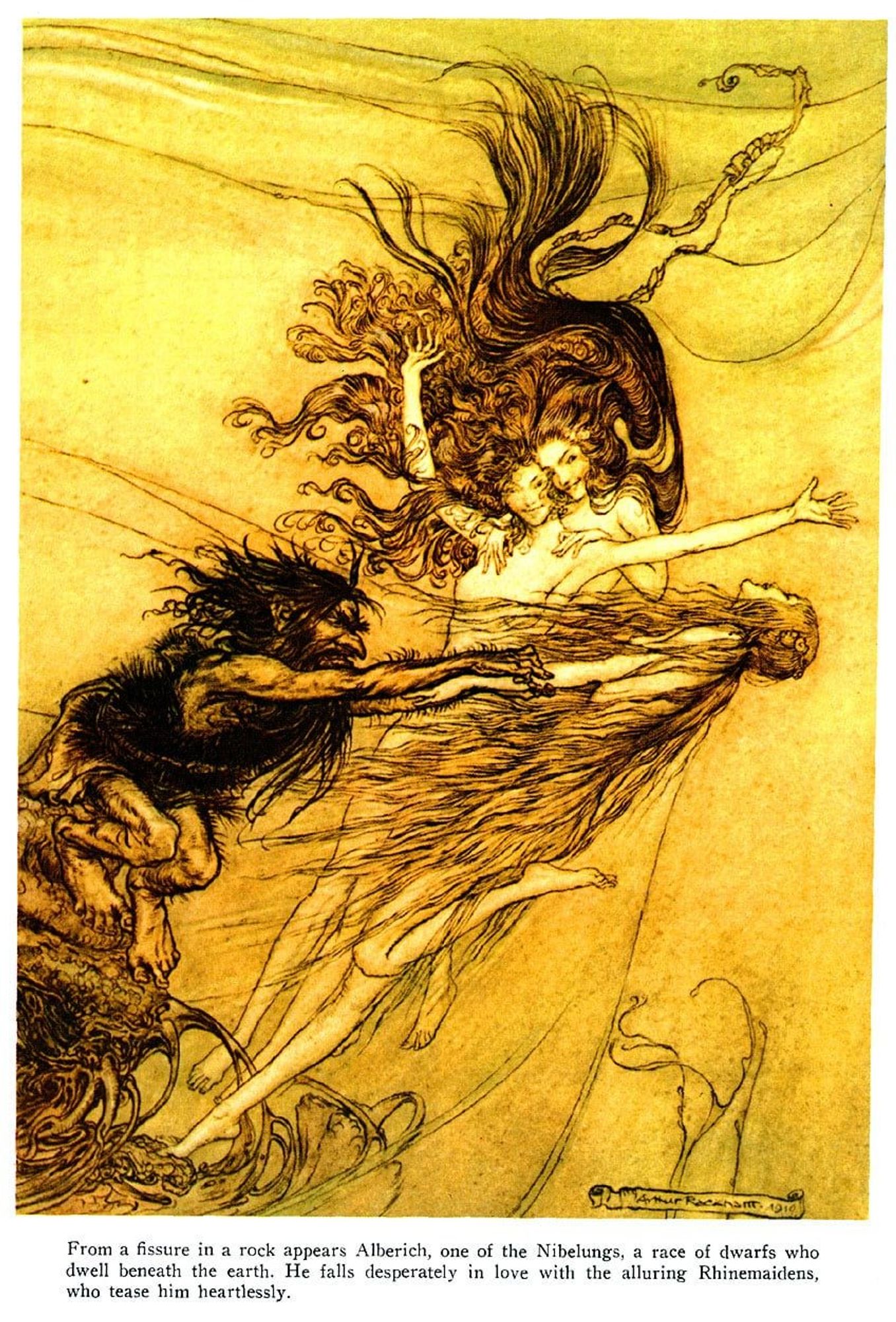 "Das Rheingold" premiered in München (Munich) #OnThisDay in 1869; the first #opera in "Der Ring des Nibelungen," the enormous tetralogy by #RichardWagner that continued with "Die Walküre," ö ä here's the prelude & the entry of the gods into Valhalla & #ArthurRackham's illustration of the Rhinemaidens