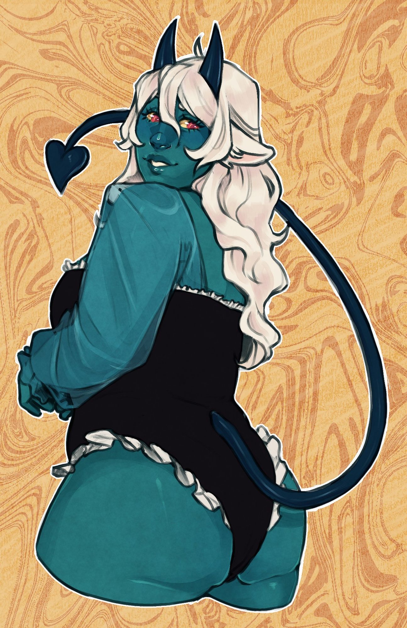 Crek (they/them) - mamameatz on insta
teal plus size horned fem individual looking very cute over their shoulder at the viewer