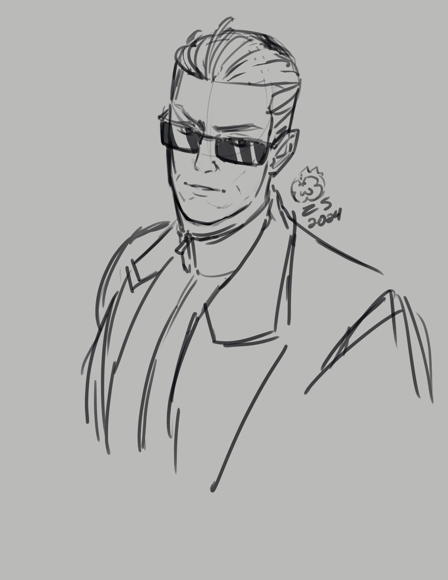 Cocky Albert Wesker in his RE5 outfit looking at the camera