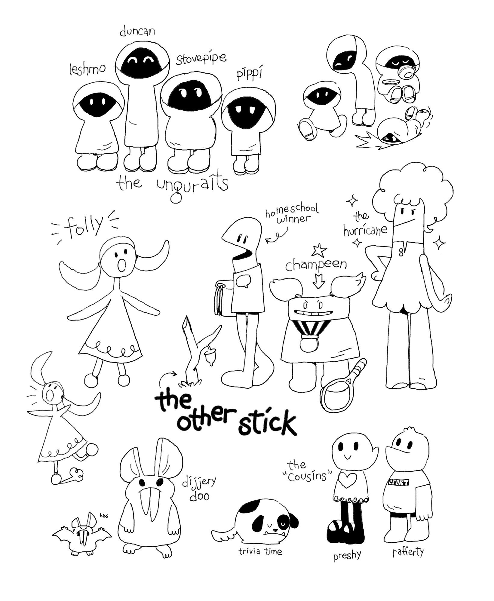 Sketches of rejected characters from the Homestar Runner series. 