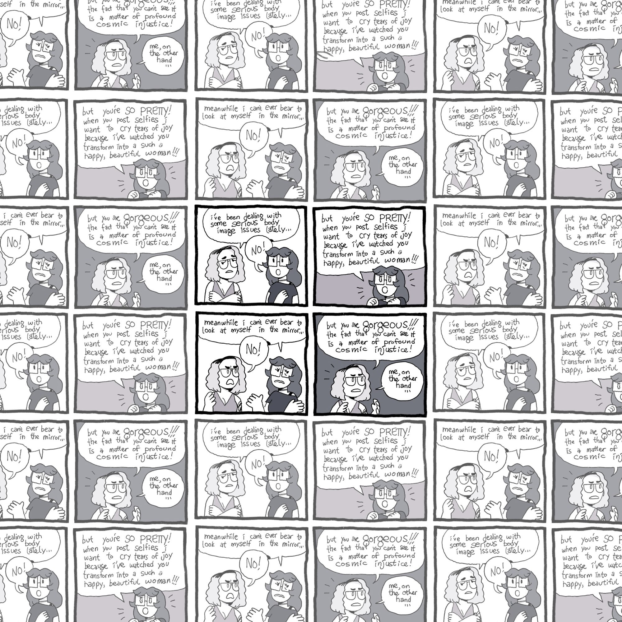 The comic, zoomed out further to show it repeating more