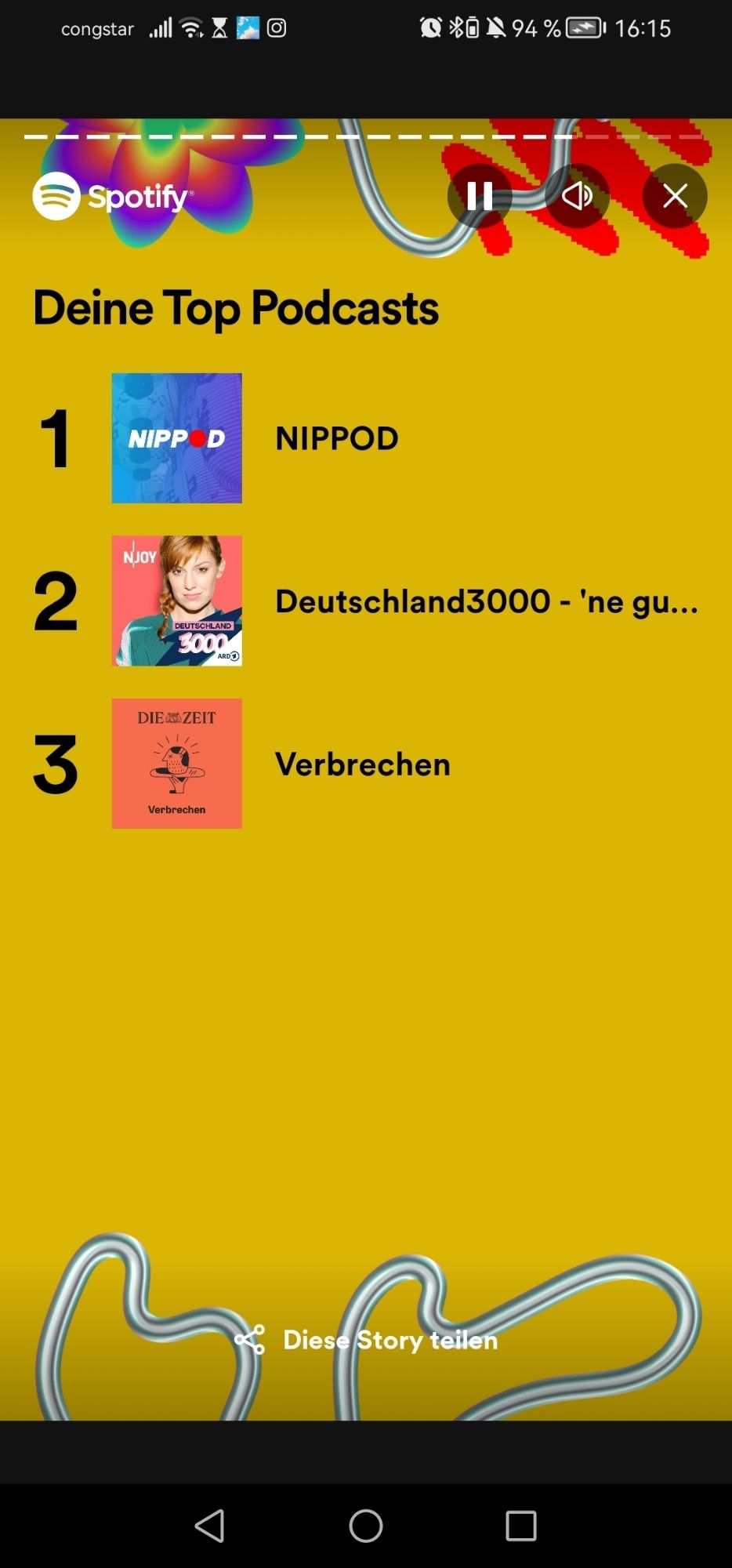 Hört drei Podcasts
1. NIPPOD
2. Deutschland3000 - 'ne gute Stunde mit Eva Schulz
3. Zeit Verbrechen