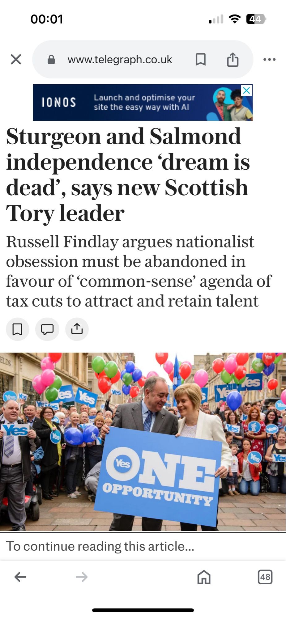 Sturgeon and Salmond independence ‘dear is dead’ says new Scottish Tory leader. The Telegraph.