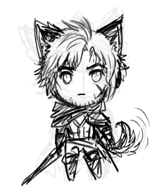 Doodle of chibi Clive Rosfield (Final Fantasy 16) with puppy ears and tail.