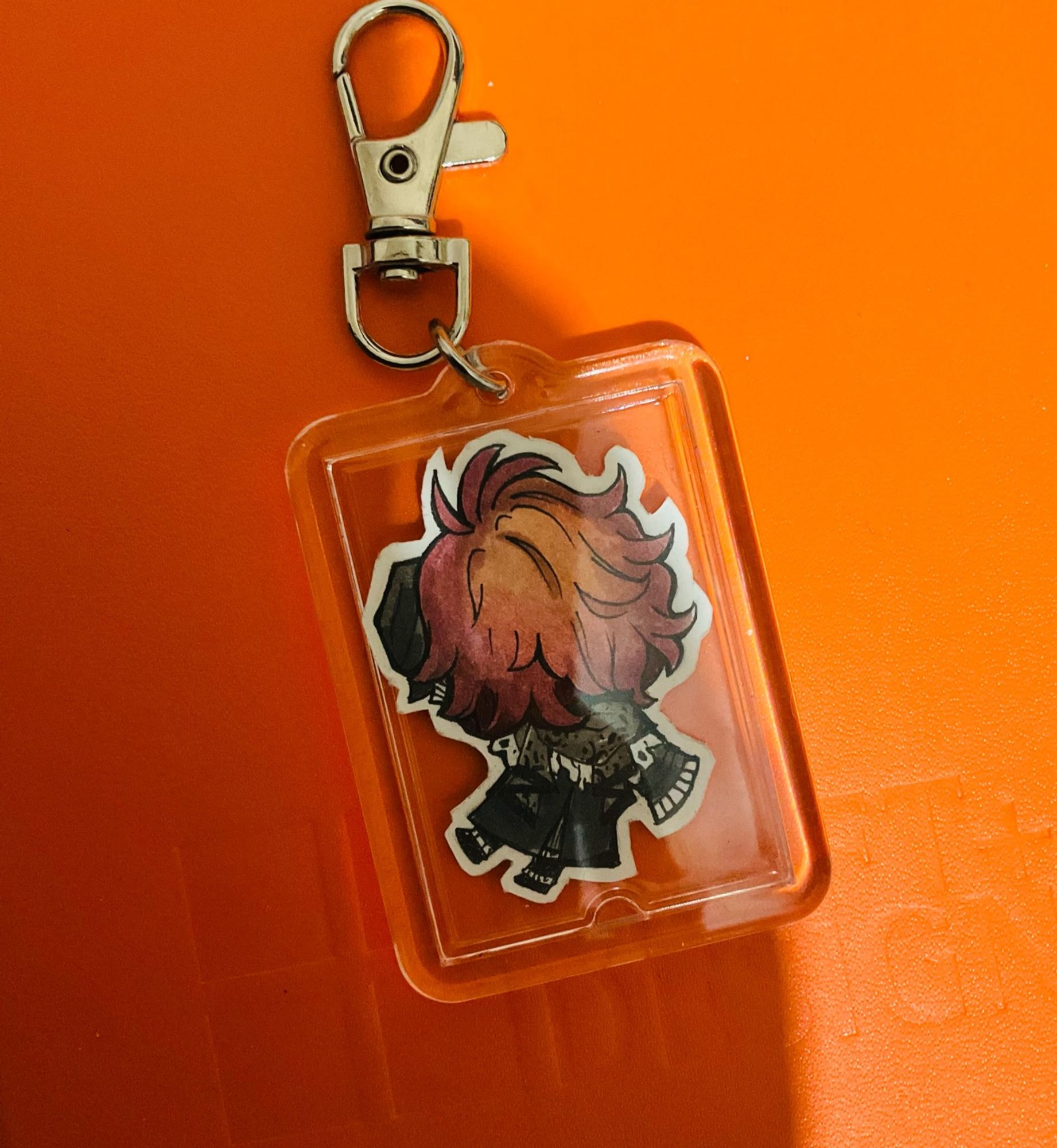 Hand-drawn keychain of Ardyn done with Copic Multiliner and Copic Markers (Back side)