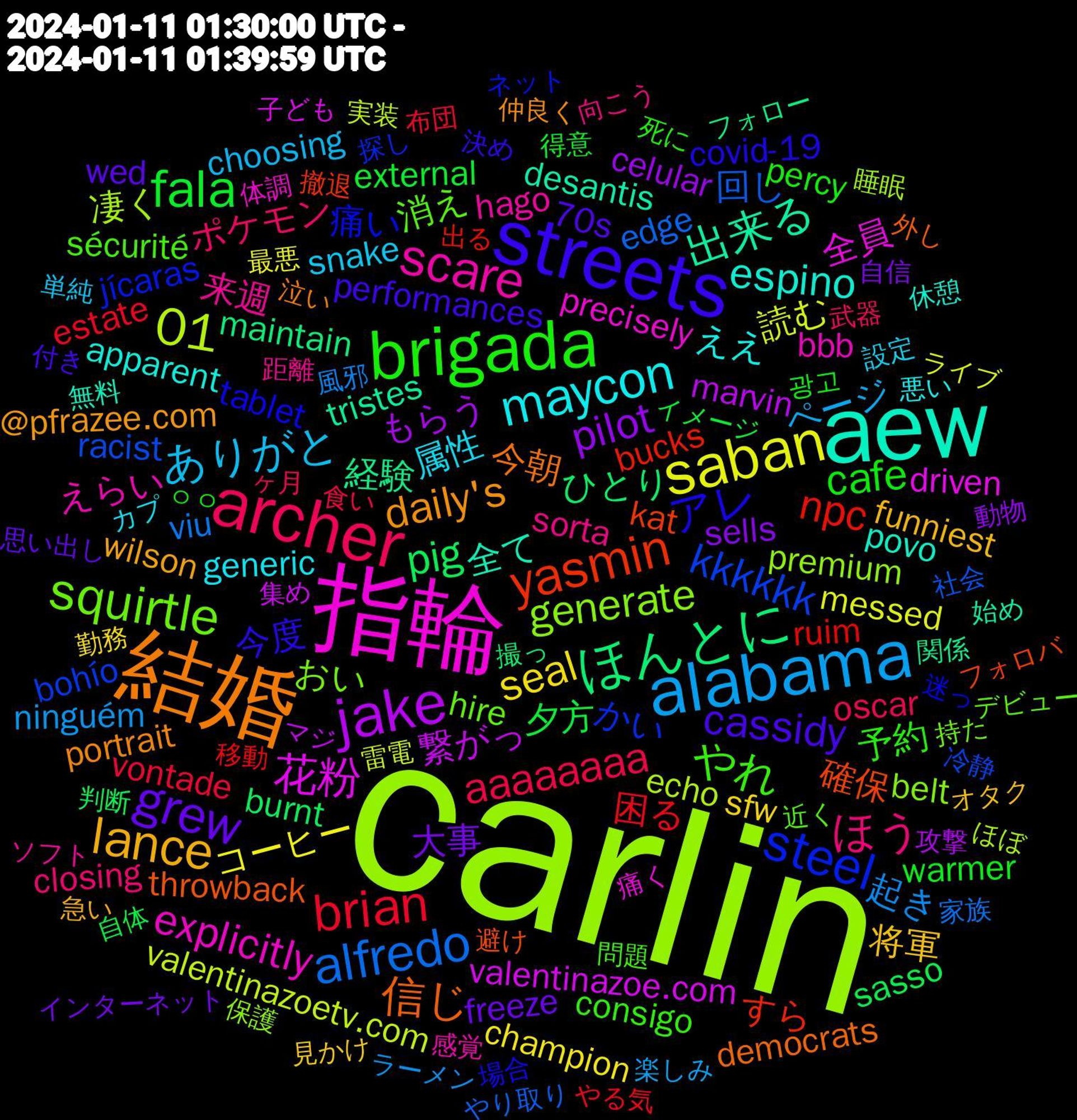 Word Cloud; its top words (sorted by weighted frequency, descending):  carlin, 指輪, aew, 結婚, streets, brigada, archer, alabama, saban, jake, ほんとに, yasmin, steel, squirtle, scare, maycon, lance, grew, fala, brian, alfredo, 01, 花粉, 出来る, 信じ, アレ, やれ, ほう, ありがと, seal, pilot, pig, npc, kkkkkk, generate, explicitly, espino, daily's, cassidy, cafe, aaaaaaaa, 起き, 読む, 繋がっ, 経験, 確保, 痛い, 消え, 来週, 属性, 将軍, 大事, 夕方, 困る, 回し, 凄く, 全員, 全て, 今朝, 今度, 予約, ポケモン, ページ, コーヒー, もらう, ひとり, すら, かい, おい, えらい, ええ, wilson, wed, warmer, vontade, viu, valentinazoetv.com, valentinazoe.com, tristes, throwback, tablet, sécurité, sorta, snake, sfw, sells, sasso, ruim, racist, premium, precisely, povo, portrait, performances, percy, oscar, ninguém, messed, marvin, maintain, kat, jícaras, hire, hago, generic, funniest, freeze, external, estate, edge, echo, driven, desantis, democrats, covid-19, consigo, closing, choosing, champion, celular, burnt, bucks, bohío, belt, bbb, apparent, @pfrazee.com, 70s, 광고, 食い, 風邪, 雷電, 集め, 関係, 避け, 迷っ, 近く, 距離, 設定, 見かけ, 自信, 自体, 移動, 社会, 睡眠, 痛く, 無料, 泣い, 決め, 死に, 武器, 楽しみ, 最悪, 攻撃, 撮っ, 撤退, 探し, 持た, 感覚, 悪い, 急い, 思い出し, 得意, 布団, 家族, 実装, 子ども, 始め, 外し, 場合, 問題, 向こう, 単純, 勤務, 動物, 判断, 出る, 冷静, 保護, 体調, 休憩, 仲良く, 付き, ㅇㅇ, ヶ月, ラーメン, ライブ, マジ, フォロー, フォロバ, ネット, デビュー, ソフト, カプ, オタク, インターネット, イメージ, やる気, やり取り, ほぼ