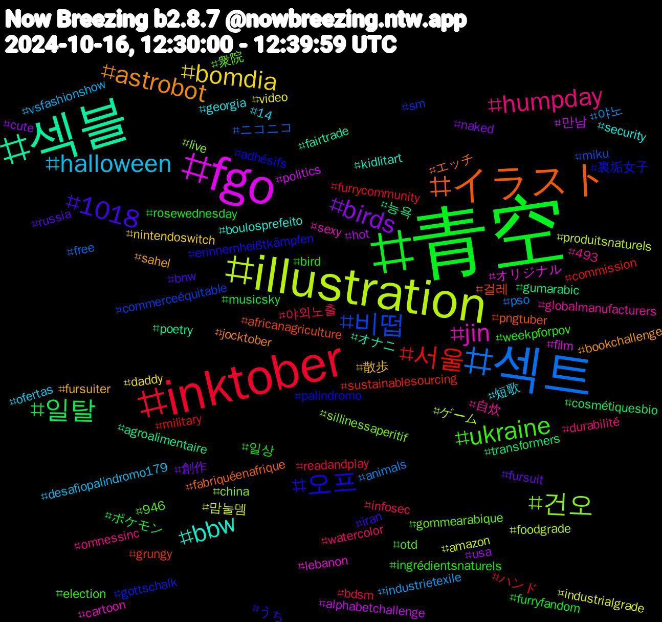 Hashtag Cloud; its hashtagged words/phrases (sorted by weighted frequency, descending):  青空, inktober, 섹트, illustration, fgo, 섹블, イラスト, 오프, ukraine, humpday, halloween, bomdia, birds, 일탈, 서울, 비떱, 건오, jin, bbw, astrobot, 1018, 일상, 야외노출, 야노, 맘눌뎀, 만남, 능욕, 걸레, 裏垢女子, 衆院, 自炊, 短歌, 散歩, 創作, ポケモン, ハンド, ニコニコ, ゲーム, オリジナル, オナニ, エッチ, うち, weekpforpov, watercolor, vsfashionshow, video, usa, transformers, sustainablesourcing, sm, sillinessaperitif, sexy, security, sahel, russia, rosewednesday, readandplay, pso, produitsnaturels, politics, poetry, pngtuber, palindromo, otd, omnessinc, ofertas, nintendoswitch, naked, musicsky, military, miku, live, lebanon, kidlitart, jocktober, iran, ingrédientsnaturels, infosec, industrietexile, industrialgrade, hot, gumarabic, grungy, gottschalk, gommearabique, globalmanufacturers, georgia, fursuiter, fursuit, furryfandom, furrycommunity, free, foodgrade, film, fairtrade, fabriquéenafrique, erinnernheißtkämpfen, election, durabilité, desafiopalindromo179, daddy, cute, cosmétiquesbio, commission, commerceéquitable, china, cartoon, boulosprefeito, bookchallenge, bnw, bird, bdsm, animals, amazon, alphabetchallenge, agroalimentaire, africanagriculture, adhésifs, 946, 493, 14