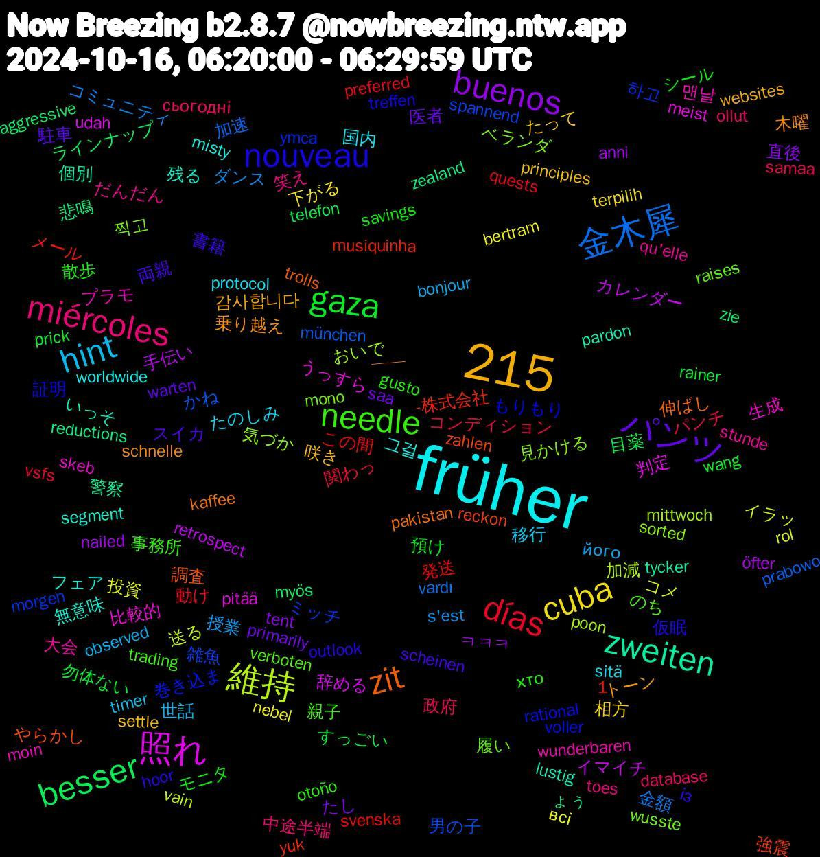 Word Cloud; its top words (sorted by weighted frequency, descending):  früher, 1,215, パンツ, gaza, días, 金木犀, 維持, 照れ, zweiten, zit, nouveau, needle, miércoles, hint, cuba, buenos, besser, 雑魚, 見かける, 生成, 無意味, 乗り越え, 両親, モニタ, パンチ, ダンス, コメ, カレンダー, zealand, zahlen, voller, verboten, stunde, sitä, settle, saa, rainer, quests, münchen, mittwoch, meist, lustig, kaffee, hoor, gusto, database, bonjour, bertram, anni, aggressive, -株式会社, 하고, 찍고, 맨날, 그걸, 감사합니다, 駐車, 預け, 関わっ, 金額, 送る, 辞める, 警察, 調査, 証明, 親子, 笑え, 移行, 相方, 直後, 目薬, 発送, 男の子, 気づか, 比較的, 残る, 木曜, 書籍, 散歩, 政府, 授業, 投資, 手伝い, 悲鳴, 強震, 巻き込ま, 履い, 大会, 国内, 咲き, 医者, 勿体ない, 動け, 加速, 加減, 判定, 個別, 伸ばし, 仮眠, 事務所, 中途半端, 世話, 下がる, ㅋㅋㅋ, ラインナップ, メール, ミッチ, ベランダ, プラモ, フェア, トーン, スイカ, シール, コンディション, コミュニティ, イラッ, イマイチ, ょぅ, やらかし, もりもり, のち, だんだん, たのしみ, たって, たし, すっごい, この間, かね, おいで, うっすら, いっそ, ——, із, хто, сьогодні, його, всі, öfter, zie, yuk, ymca, wusste, wunderbaren, worldwide, websites, warten, wang, vsfs, vardı, vain, udah, tycker, trolls, treffen, trading, toes, timer, terpilih, tent, telefon, svenska, spannend, sorted, skeb, segment, schnelle, scheinen, savings, samaa, s'est, rol, retrospect, reductions, reckon, rational, raises, qu'elle, protocol, principles, primarily, prick, preferred, prabowo, poon, pitää, pardon, pakistan, outlook, otoño, ollut, observed, nebel, nailed, myös, musiquinha, morgen, mono, moin, misty, mikä