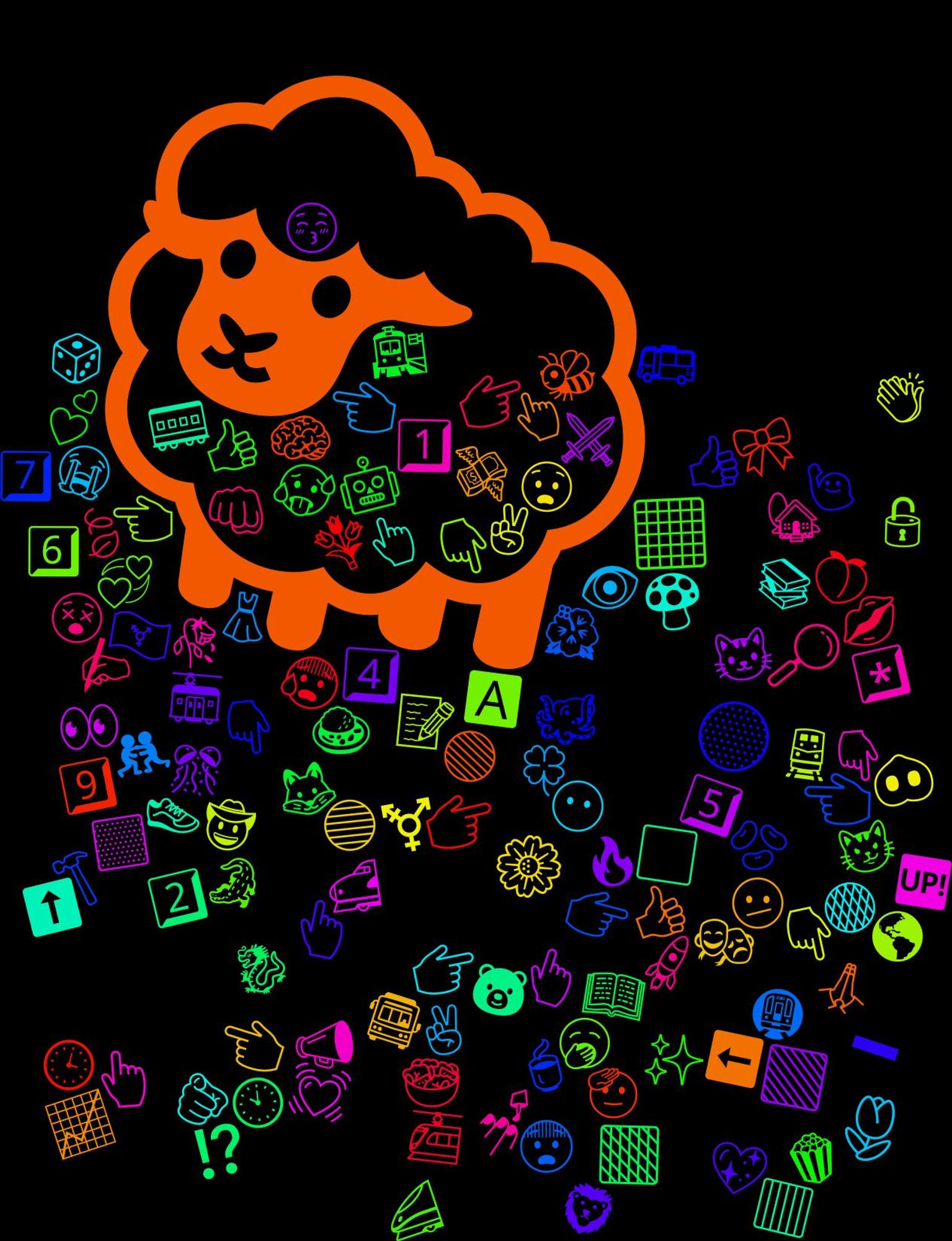 Emoji Cloud; its emojis (sorted by weighted frequency, descending):  🐑, 🟡, ⬛, 🔎, 🌷, 🌼, 🟩, 🟧, 👉🏿, 👈🏿, 👇🏿, 👆🏿, 🍄, 📈, 👆🏽, 🤖, 👉🏾, 👈🏾, 👇🏾, 👆🏾, ⬜, 🧠, 👇🏽, 💞, 💅, 👉🏽, 👈🏽, 4️⃣, 🦊, 😰, 😨, 📝, 💓, 👟, 👍🏾, 👍🏽, 👍🏼, 👊🏿, 👁️, 🐽, 🐱, 🐉, 🎀, 🍵, 🅰️, 1️⃣, 🫵, 🫤, 🦁, 🥵, 🥗, 🤼, 🤠, 🟨, 🟥, 🟢, 🚌, 🚄, 🚀, 😶, 🔵, 🔥, 📖, 💐, 👉🏼, 👈🏼, 👇🏼, 👆🏼, 👆, 🏳️‍⚧️, 🍿, 🍃, 🍀, ✌🏽, 5️⃣, 2️⃣, 🫡, 🫘, 🥱, 🥀, 🟠, 🚍, 🚋, 🚉, 🚈, 🚇, 🚆, 🚅, 🚃, 🙏🏻, 🙋🏻‍♂️, 😼, 😵, 😭, 😧, 😚, 🕙, 🕒, 🔨, 🔓, 📣, 📚, 💸, 💖, 💕, 💋, 👗, 👏, 👀, 🐻, 🐝, 🐙, 🐊, 🏡, 🎲, 🎭, 🎊, 🍛, 🍑, 🌺, 🌎, 🆙, ⬆️, ⬅️, ➖, ✨, ✍️, ✌️, ⚧️, ⚔️, ⁉️, 9️⃣, 7️⃣, 6️⃣, *️⃣