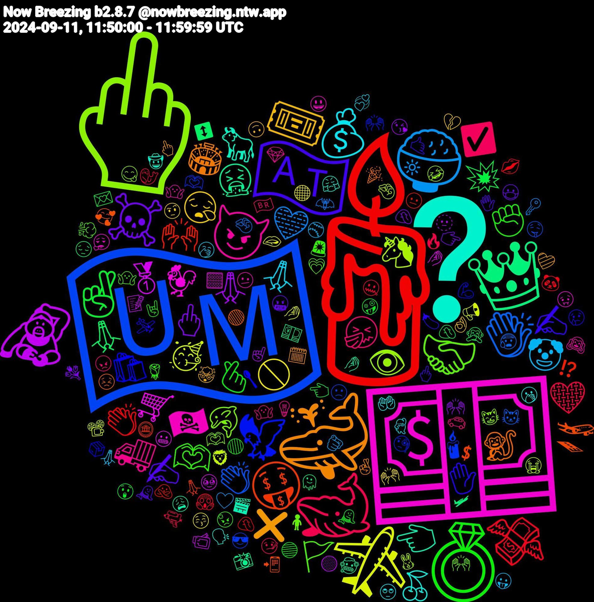 Emoji Cloud; its emojis (sorted by weighted frequency, descending):  🕯️, 🇺🇲, 🖕, 💵, ❓, 🐳, 🇦🇹, 💍, 🐋, 🍚, ✈️, 🦧, 👑, 🤑, 🦅, 🤝🏻, 😈, 💰, 🎟️, ☠️, 🤞🏻, 💸, 👏🏼, 🦄, 🛒, 👈🏻, 🐒, ✋🏻, 🫶🏾, 🤧, 🤡, 🚫, 🙏🏾, 🙏🏽, 🙌🏾, 🕯, 🐬, 🏴‍☠️, 🍒, ❌, ✍️, 🫰, 🩶, 🩵, 🥳, 🥇, 🤮, 🛫, 🛍️, 🚩, 🚚, 🙏🏼, 😪, 🖕🏼, 💥, 👏🏽, 👏🏻, 👁️, 🐓, 🐂, 🏟️, ✍🏻, ✊🏽, ✅, 🫵🏻, 🫦, 🫥, 🫠, 🪙, 🧐, 🧍‍♀️, 🤷🏿‍♂️, 🤲🏻, 🤯, 🤬, 🤪, 🤐, 🤏🏼, 🤏🏻, 🤌🏻, 🤌, 🟢, 🛩️, 🚨, 🚗, 🙏🏿, 🙌🏼, 🙌, 🙊, 🙅🏻‍♀️, 🙁, 😸, 😮‍💨, 😤, 🗓️, 🖕🏾, 🔴, 🔥, 🔆, 📢, 📝, 💴, 💲, 💪🏼, 💗, 💎, 💃, 👌🏻, 👉🏽, 👈🏽, 🐼, 🐱, 🐰, 🏻, 🎬, 🎉, 🍆, 🌹, 🇧🇷, ⚾, ⚫, ☝️, ↕️, ⁉️, 🫶🏻, 🫶, 🫤, 🫢, 🩷, 🧜‍♂️, 🧜‍♀️, 🦭, 🦇, 🦁, 🥹, 🥶, 🥰, 🥄, 🤷🏽‍♀️, 🤷🏼‍♀️, 🤭, 🤨, 🤦🏽‍♀️, 🤦‍♂️, 🤦, 🤤, 🤣, 🤢, 🤠, 🤞, 🤙🏼, 🤘🏼, 🤒, 🤍, 🤌🏾, 🟡, 🛩, 🙏🏻, 🙌🏽, 🙌🏻, 🙉, 🙄, 🙃, 😷, 😲, 😱, 😰, 😭, 😬, 😩, 😣, 😢, 😡, 😠, 😛, 😚, 😘, 😔, 😐, 😎, 😋, 😃, 🗣️, 🖕🏻, 🖐️, 🔵, 🔫, 🔑, 📽️, 📹, 📸, 📲, 📦, 💨, 💡, 💞, 💔, 💐, 💌, 💋