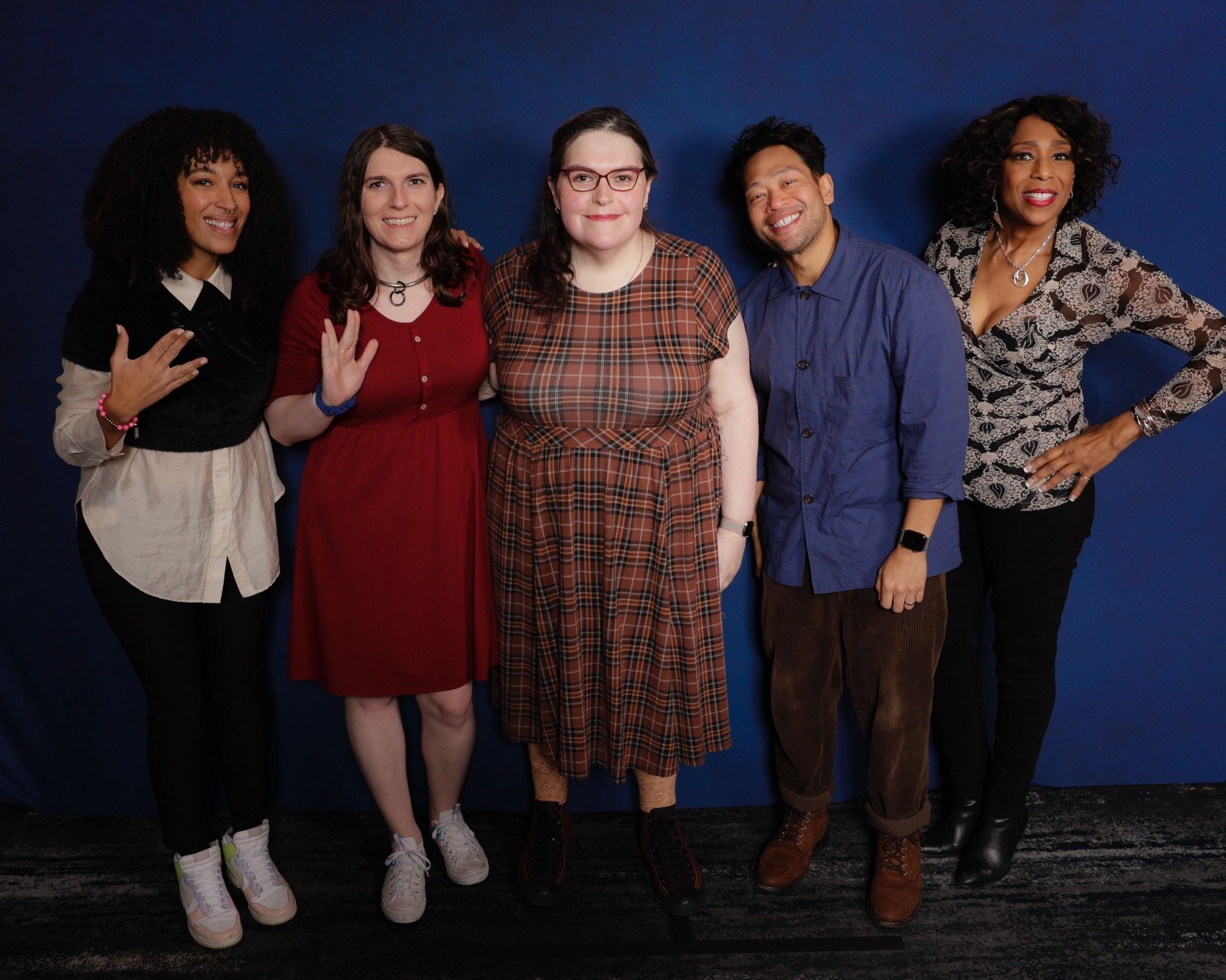 Tawny Newsome (Beckett Mariner), Mary, Terra, Eugene Cordero (Sam Rutherford), and Dawnn Lewis (Captain Carol Freeman)