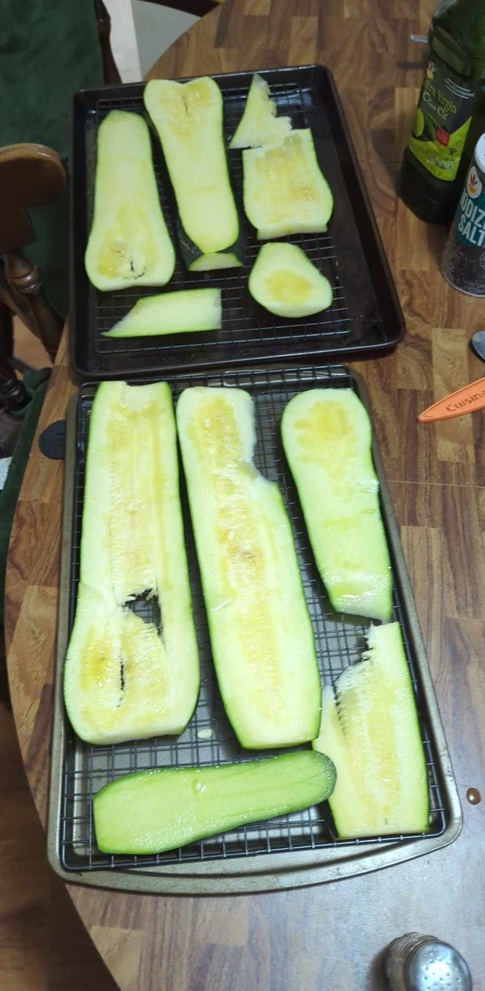 Planks of zucchini ready for the oven