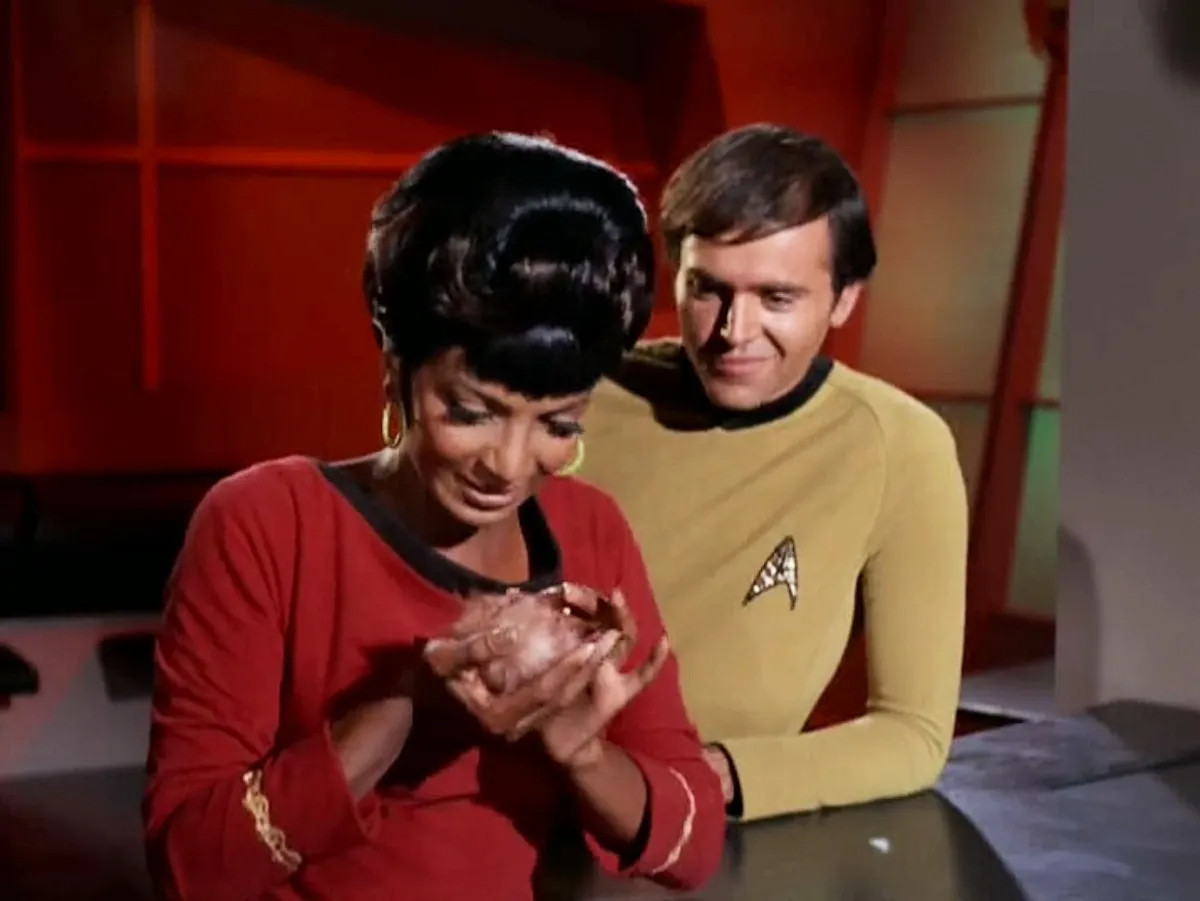 Lt. Uhura stroking tribble in "The Trouble with Tribbles"