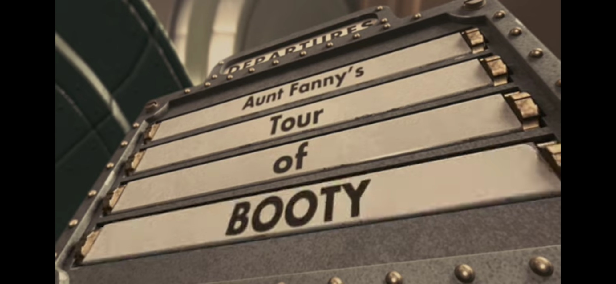 Art deco sign reading
Aunt Fanny’s
Tour
of
BOOTY