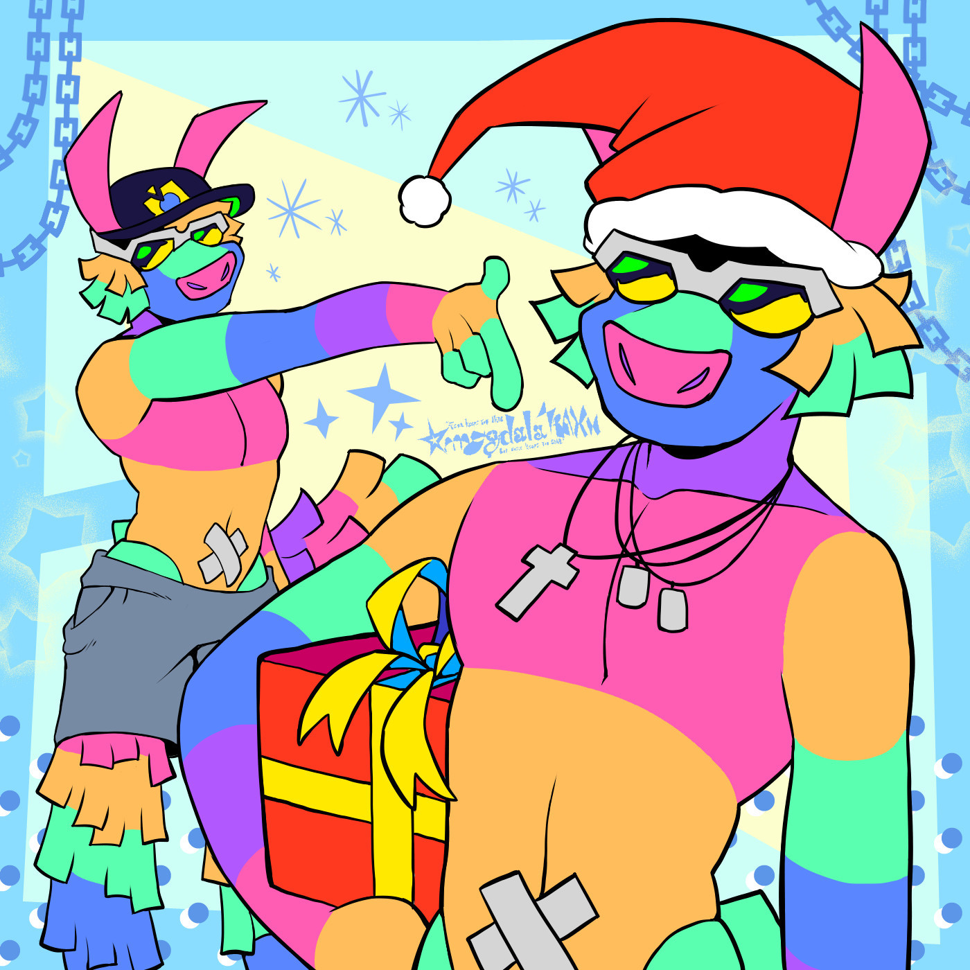 A drawing of my oc Marcos in christmas attire