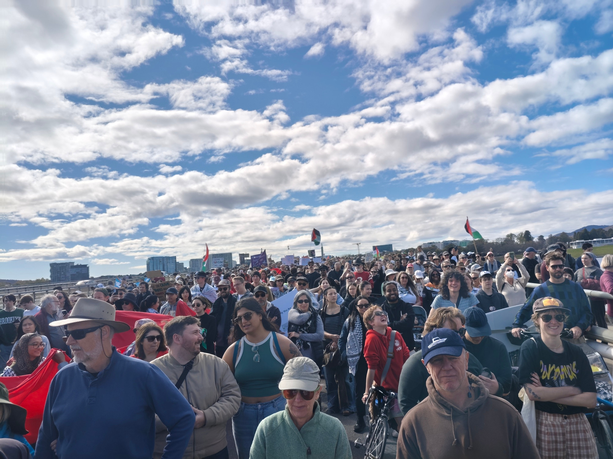 Looking back at the rally on the commonwealth avenue bridge. People as far as can see
