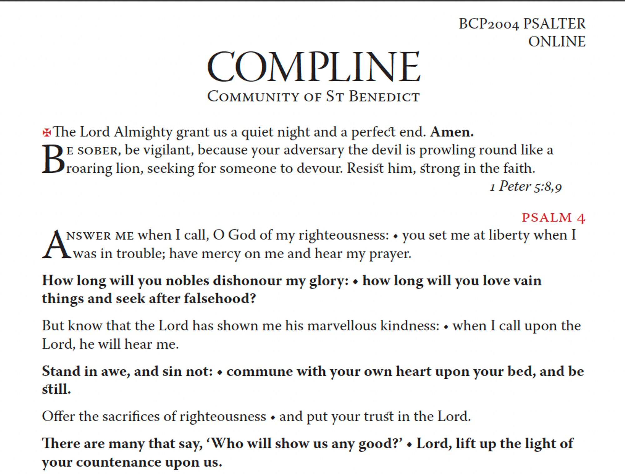 Text from Compline for the Community of St Benedict.