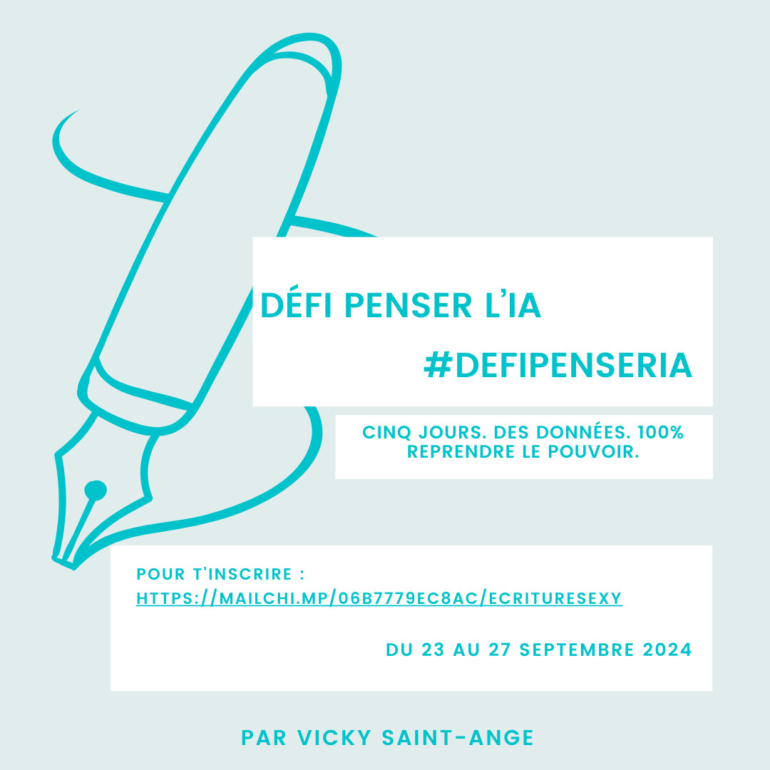 Défi Penser l'IA
 #DefiPenserIA
Du 23 au 27 septembre
👉 https://mailchi.mp/8cceaee1772b/defipenseria