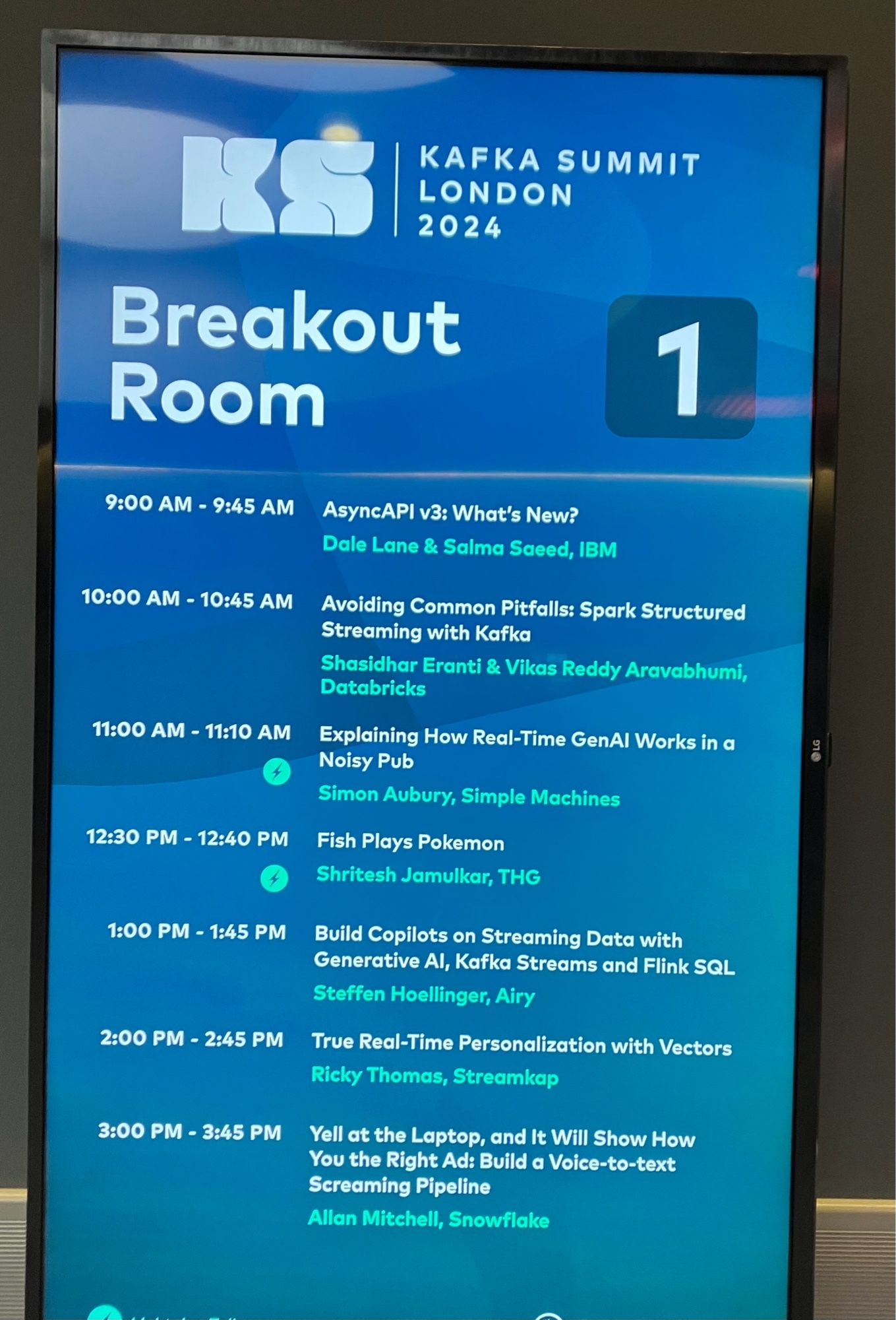 Schedule for room 1 - with my talk at the top