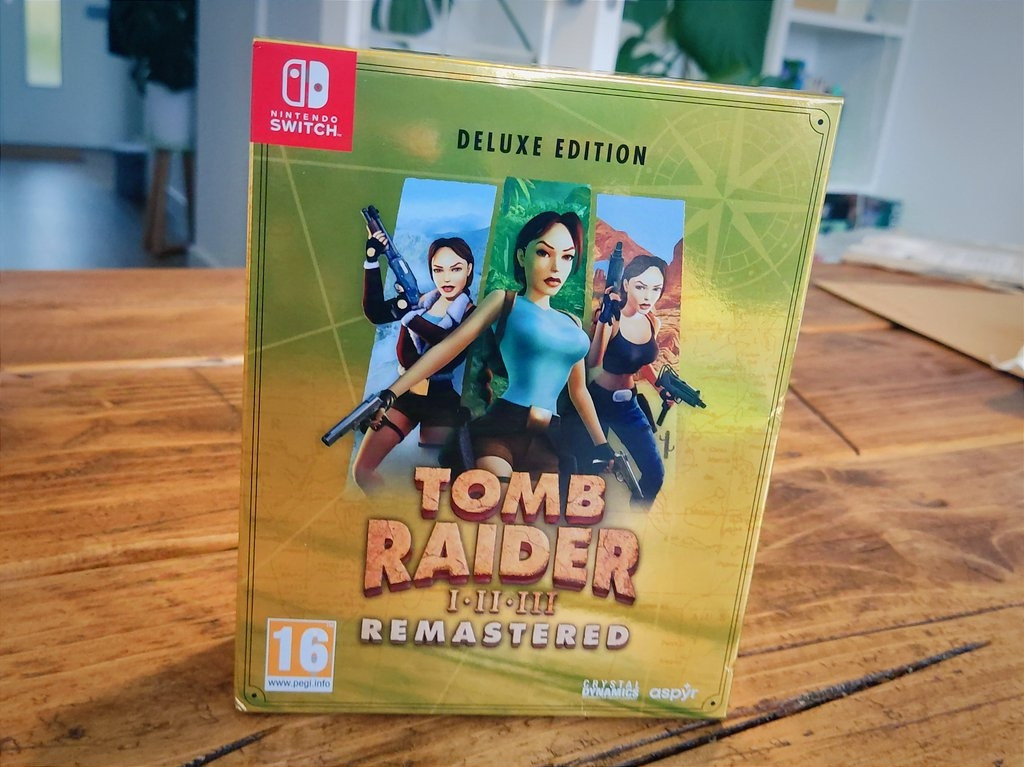 A shiny copy of the deluxe edition of the Tomb Raider collection on Nintendo Switch 