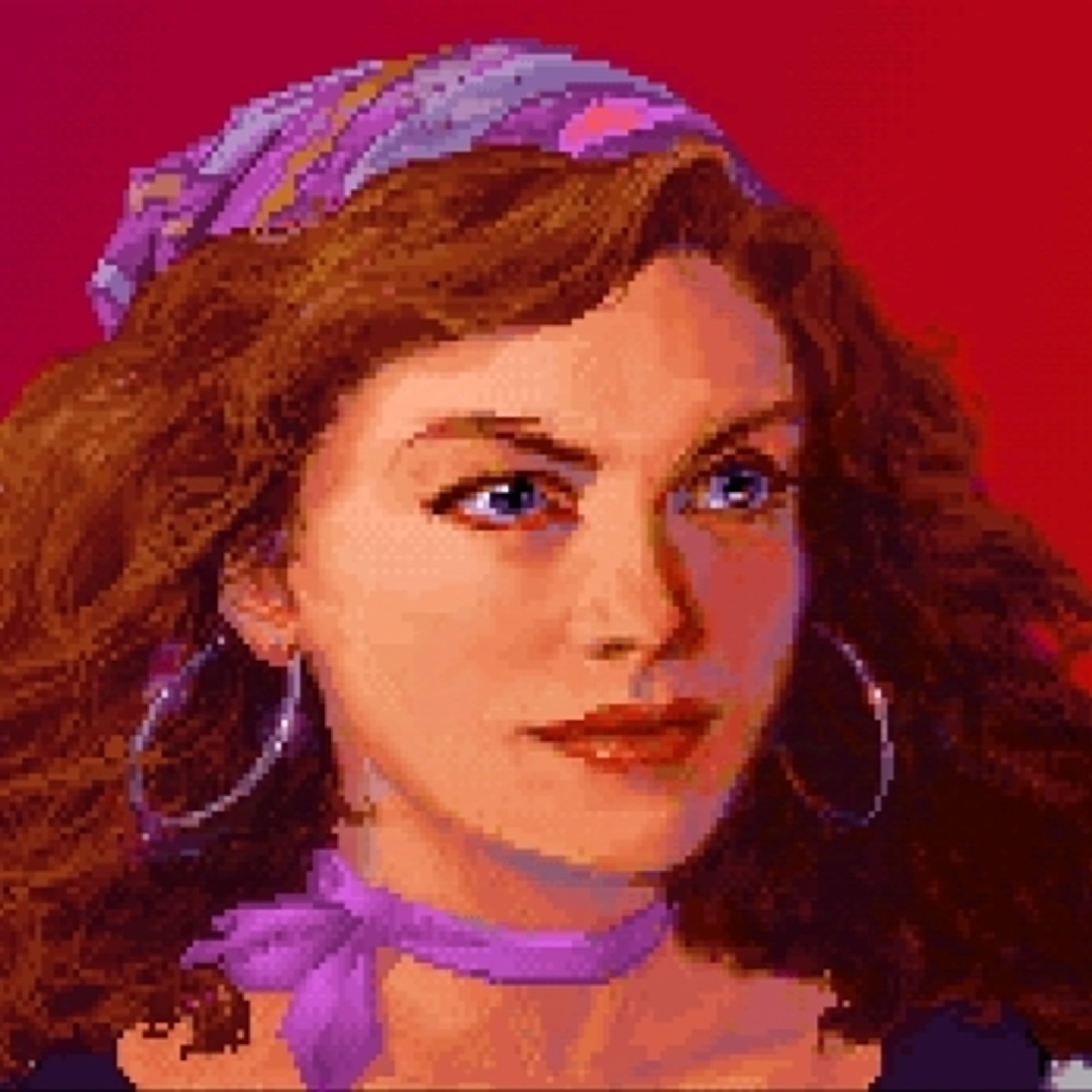 A pixel art portrait of a woman