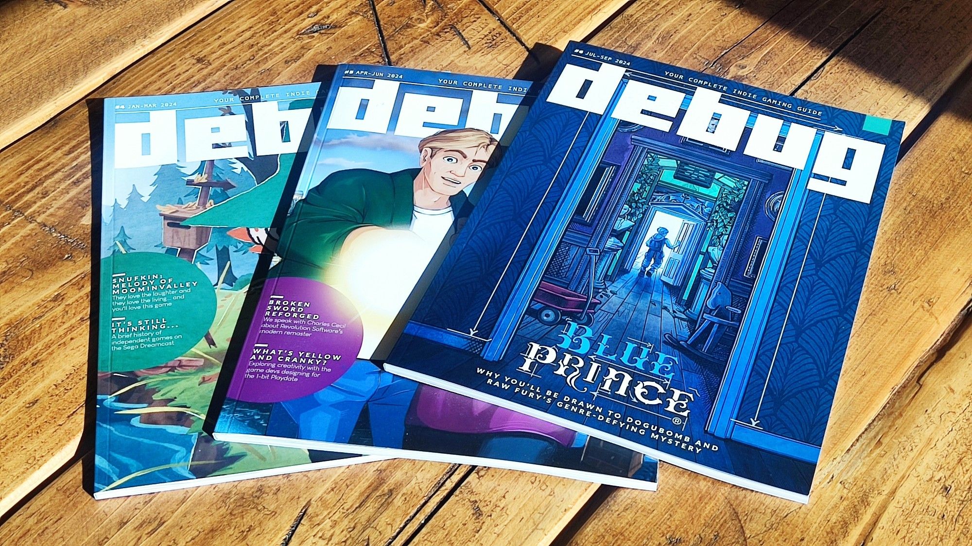 A few copies of Debug magazine on my kitchen table