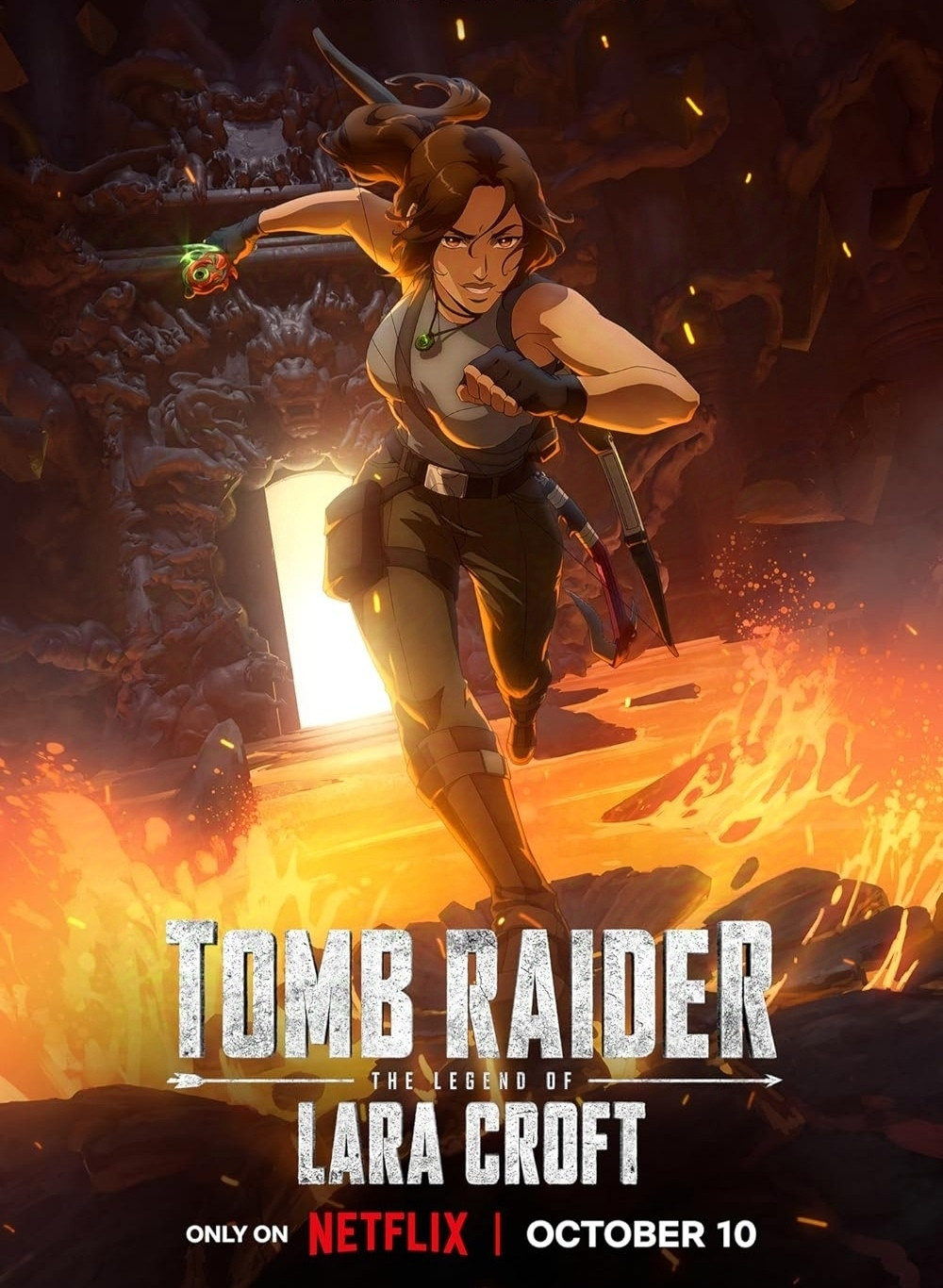 A poster for the new Tomb Raider anime-like series starting on Netflix today, October 10