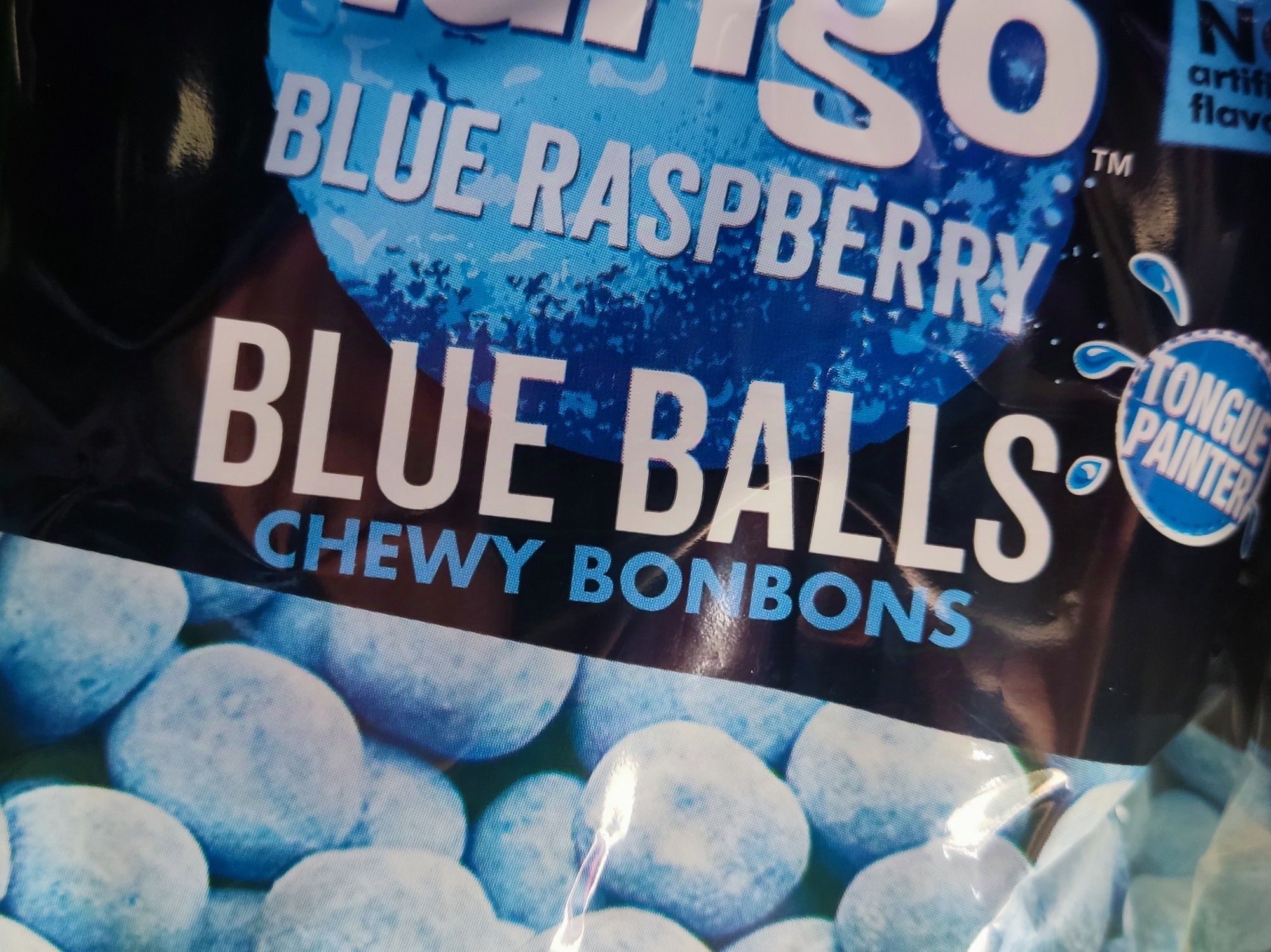 A packet of 'blue balls' chewy sweets