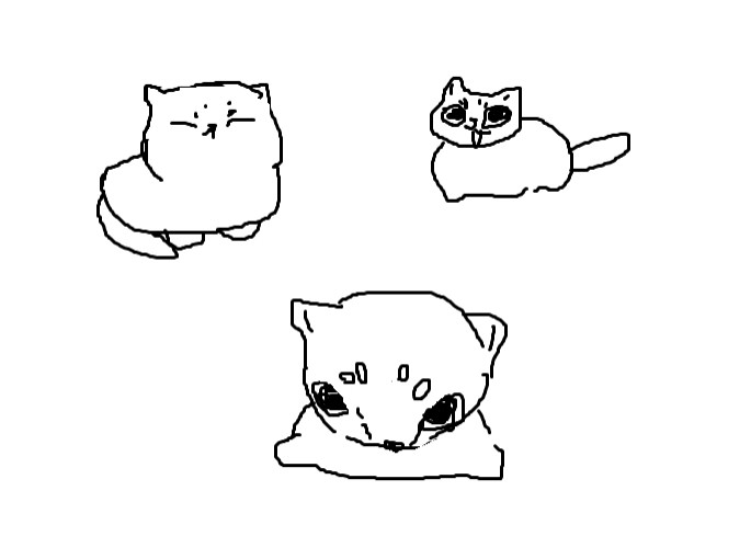 3 scribbles of the ugly gray cat.