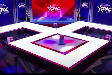 CPAC stage using Nazi symbology