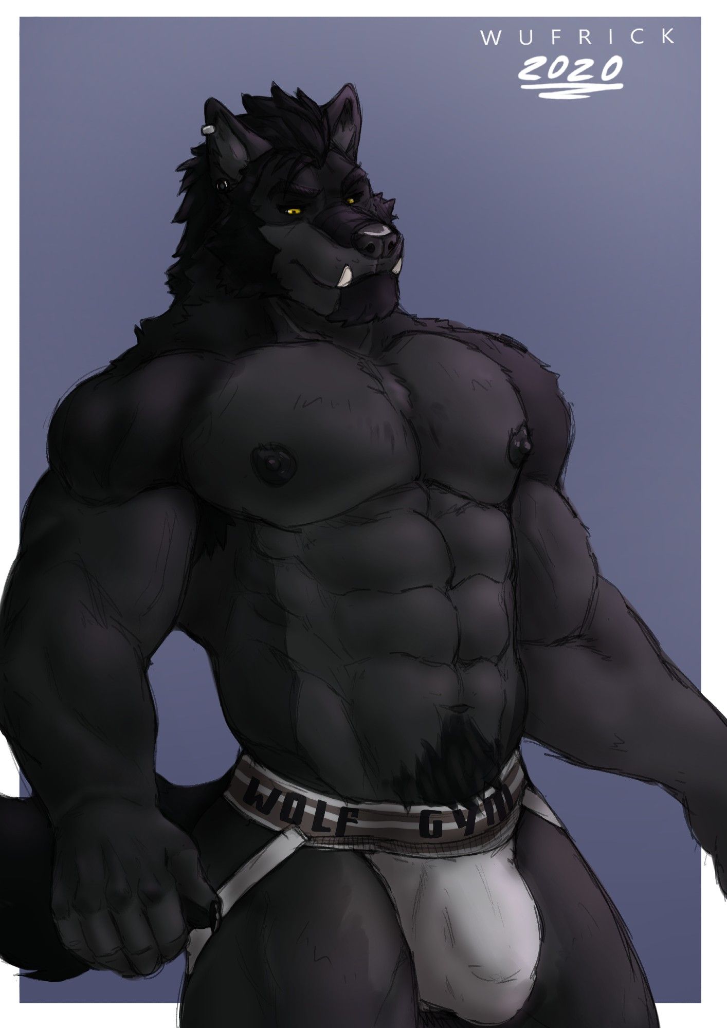 Versão antiga do lobo preto usando jockstrap.
Old version of the black wolf using jockstrap.