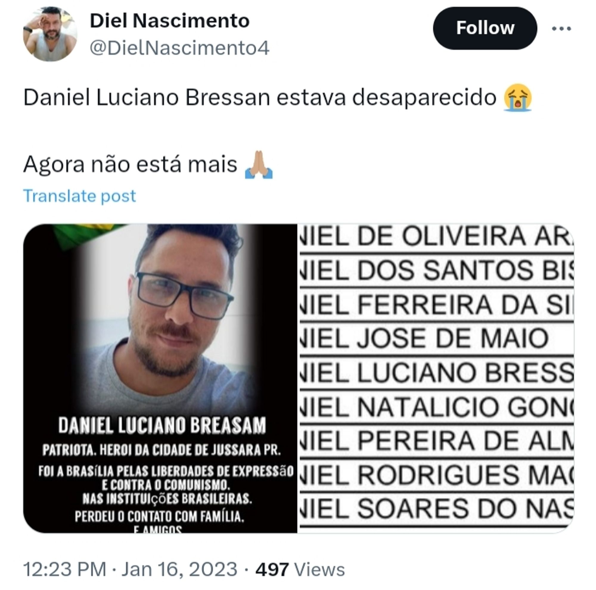 Foragido do 8 de janeiro, Daniel Luciano Breasam.