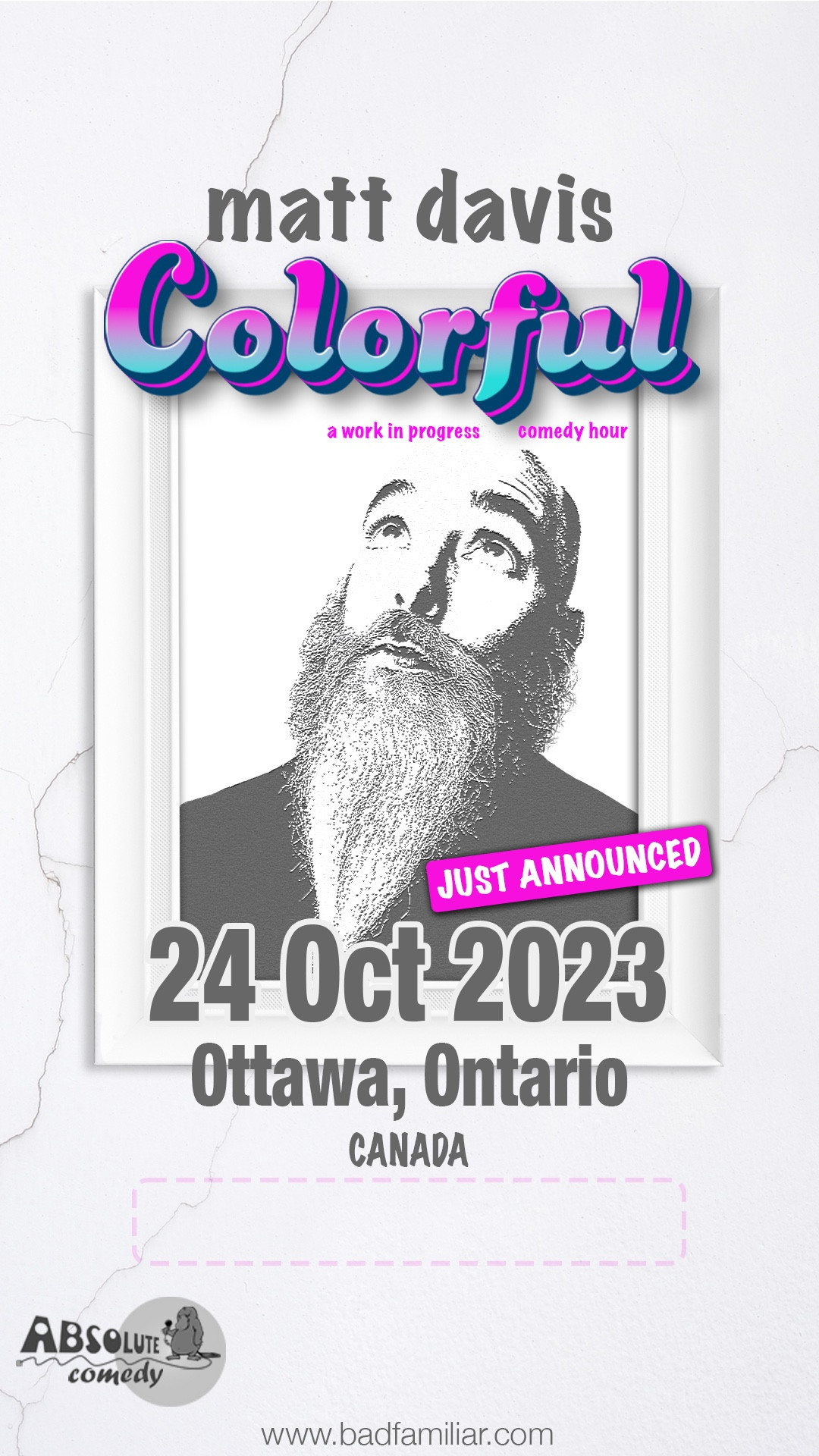 Matt Davis show poster for “Colorful” in Ottawa, Ontario Canada Oct 24, 2023