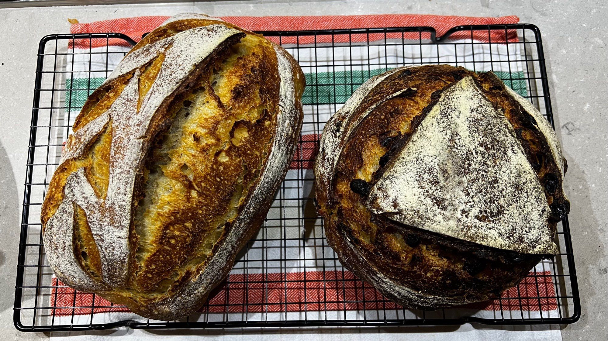 Two sourdough bread loaves