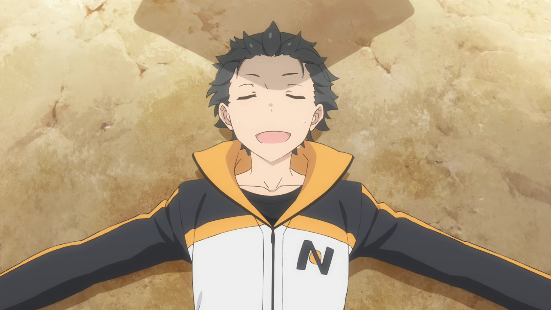 Subaru Natsuki from Re:zero, Re Zero anime, lying on the floor. Subaru Natsuki do anime Rezero, deitado no chão.