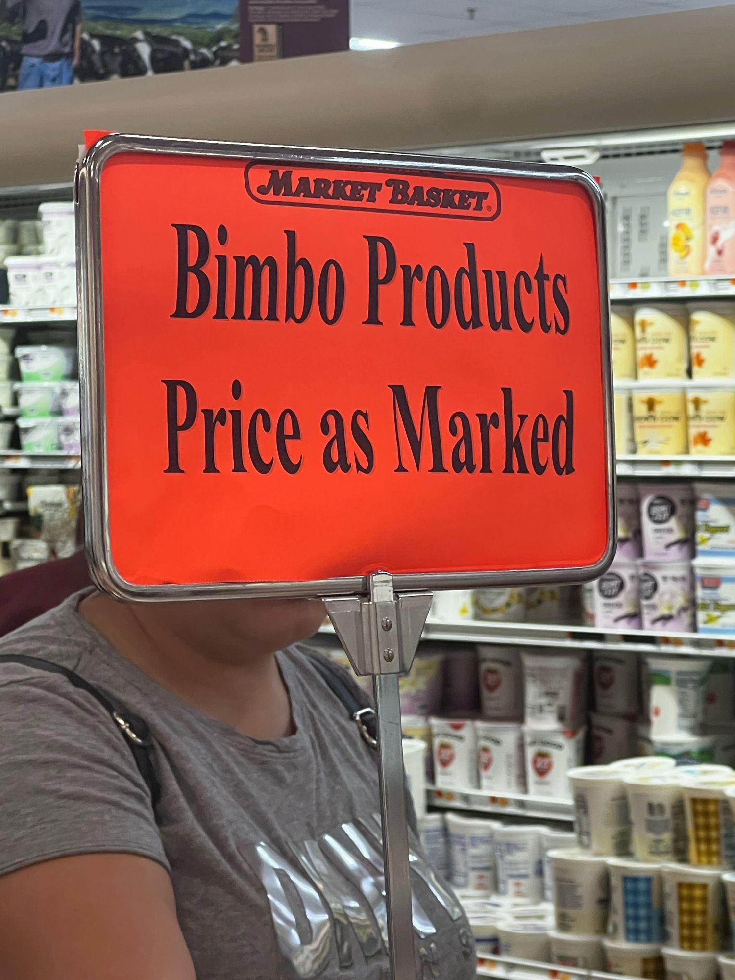 Sign that reads Bimbo products, price as marked