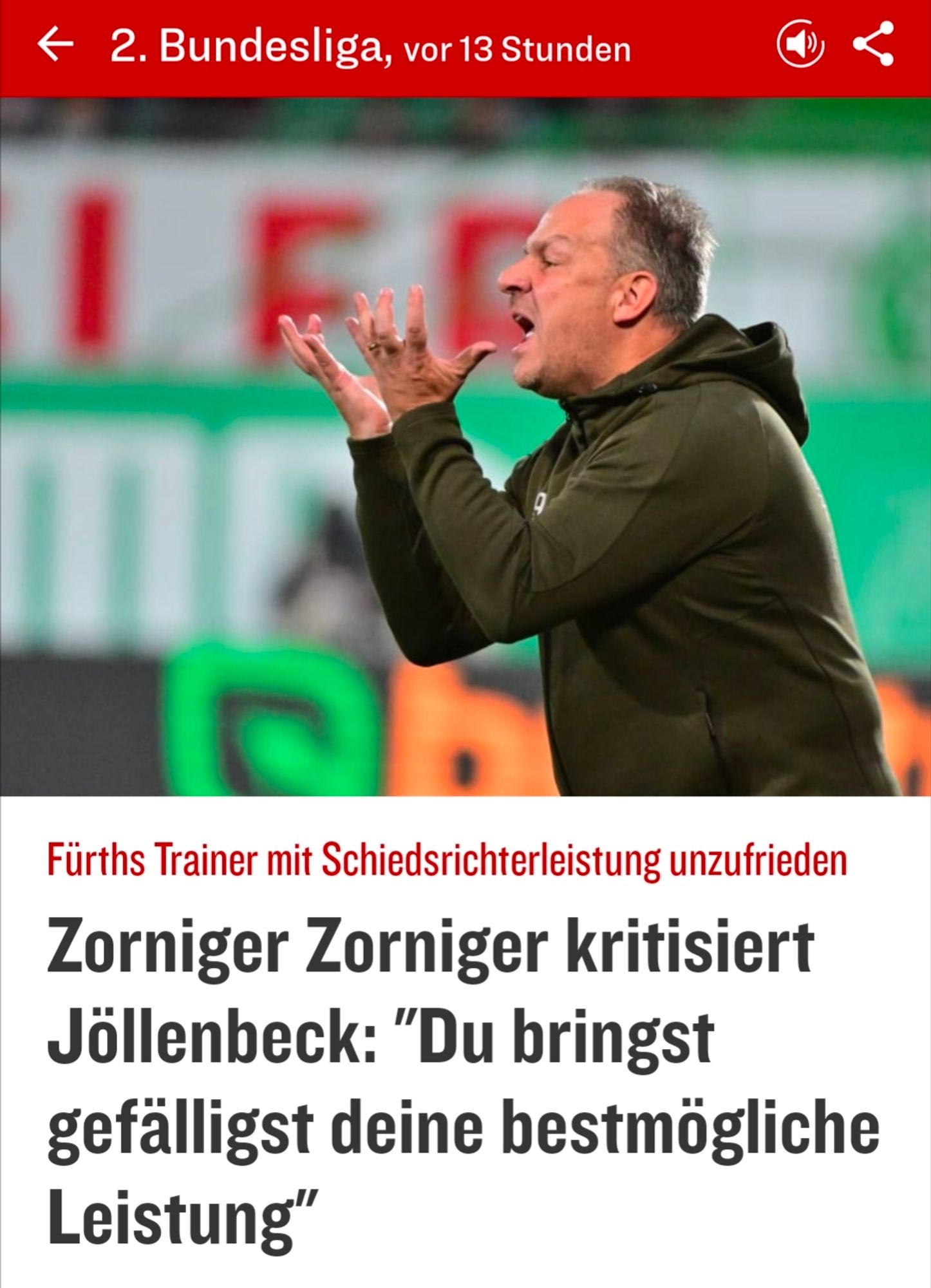 Kicker Headline: "Zorniger Zorniger kritisiert Jöllenbeck"