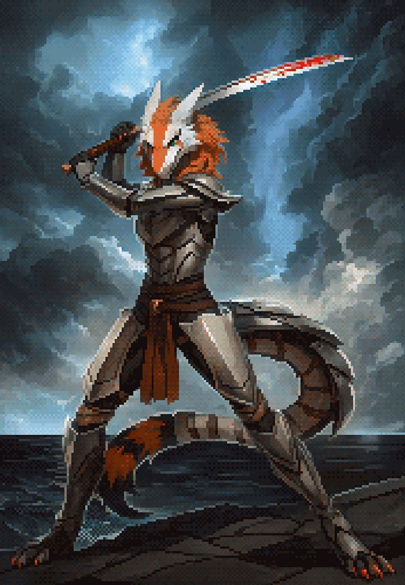 thunder, lightning, sea, sergal, anthro furry, katana