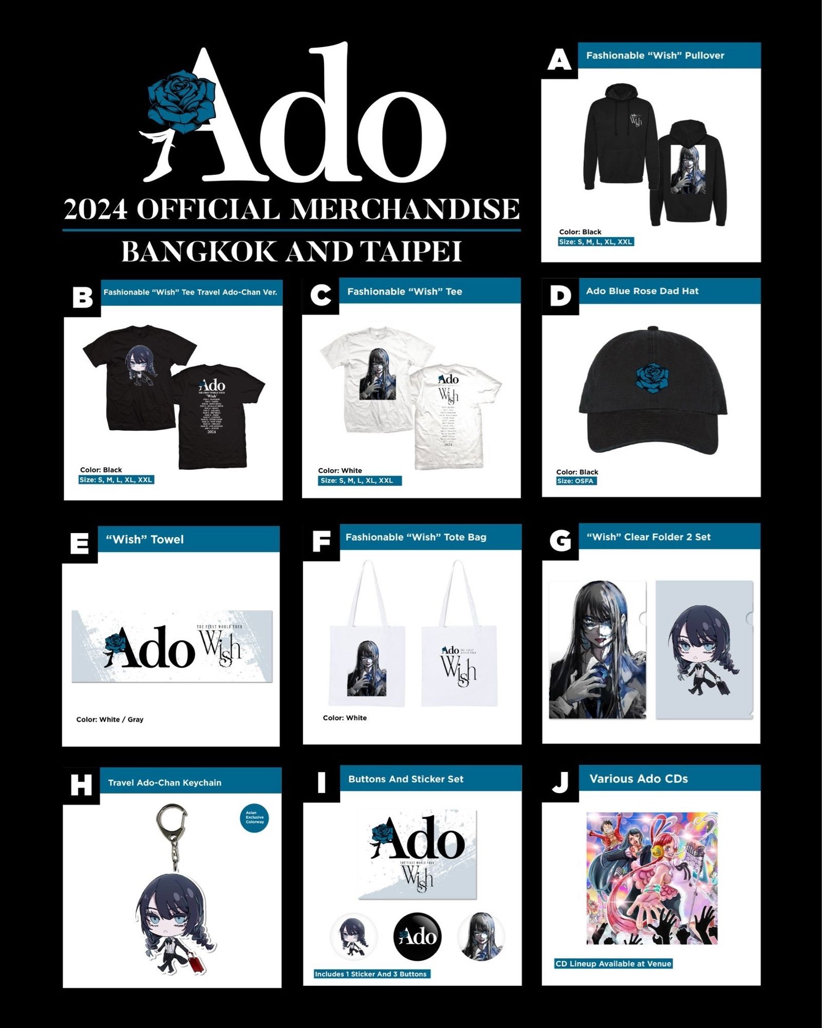 Ado The First World Tour 2024 „Wish“ Merchandise Line-Up Bangkok and Taipei