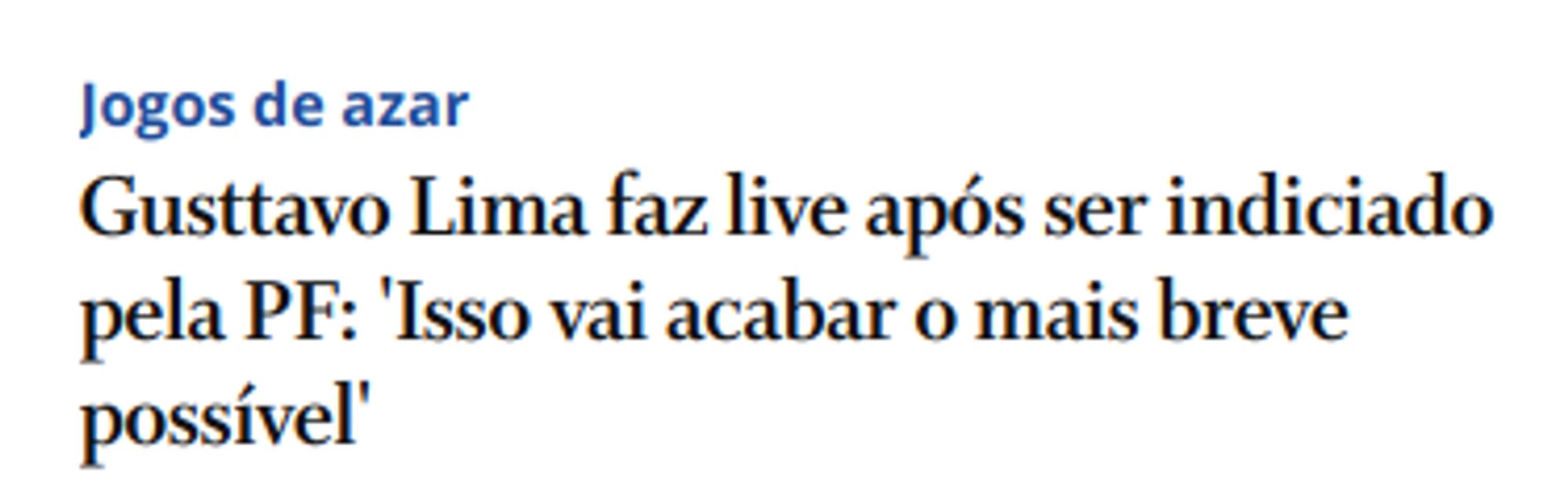 Chamada na Home do Globo


Jogos de azar
Gusttavo Lima faz live após ser indiciado pela PF: 'Isso vai acabar o mais breve possível'